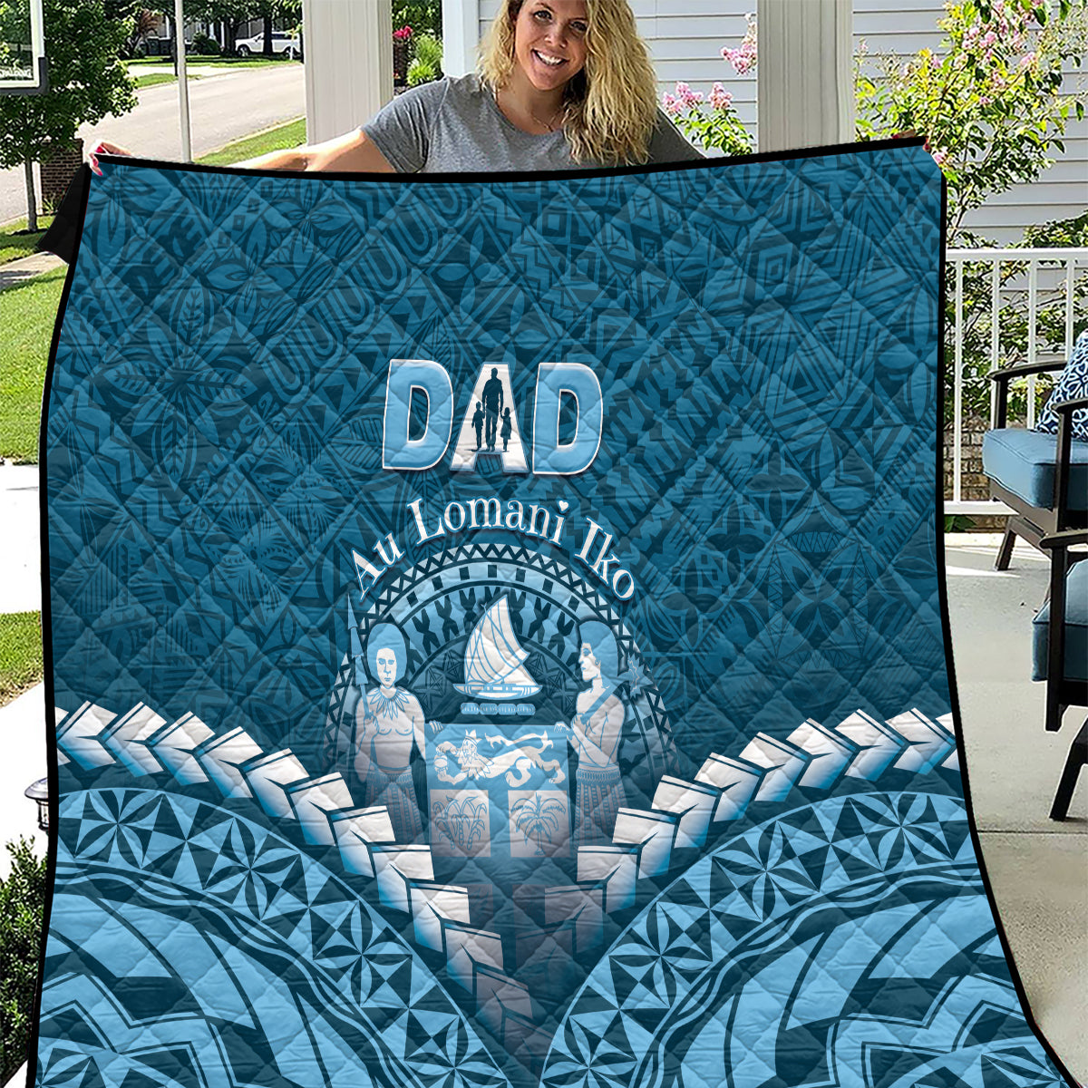 Fiji Happy Father's Day Quilt Au Lomani Iko Dad Polynesian Tribal