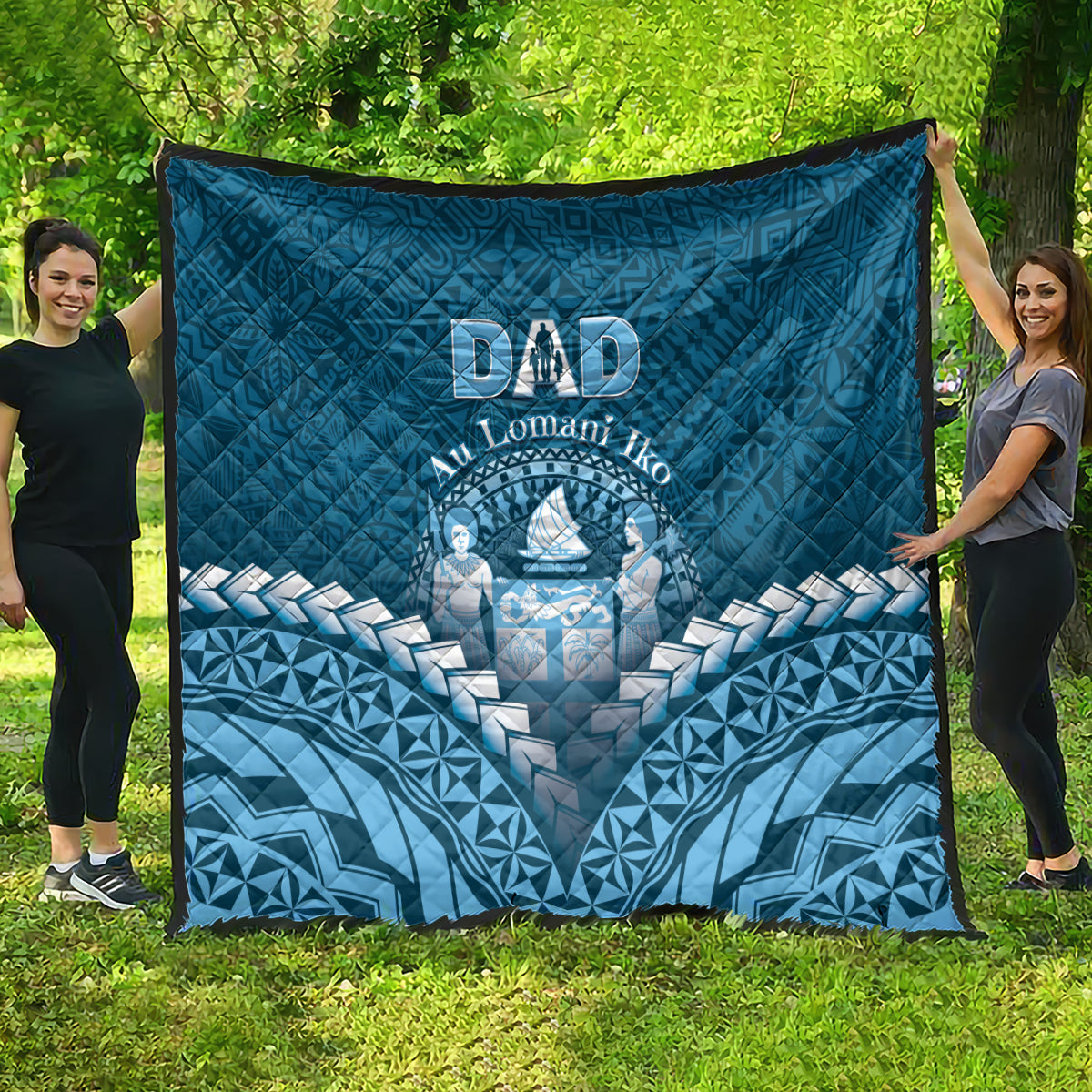 Fiji Happy Father's Day Quilt Au Lomani Iko Dad Polynesian Tribal