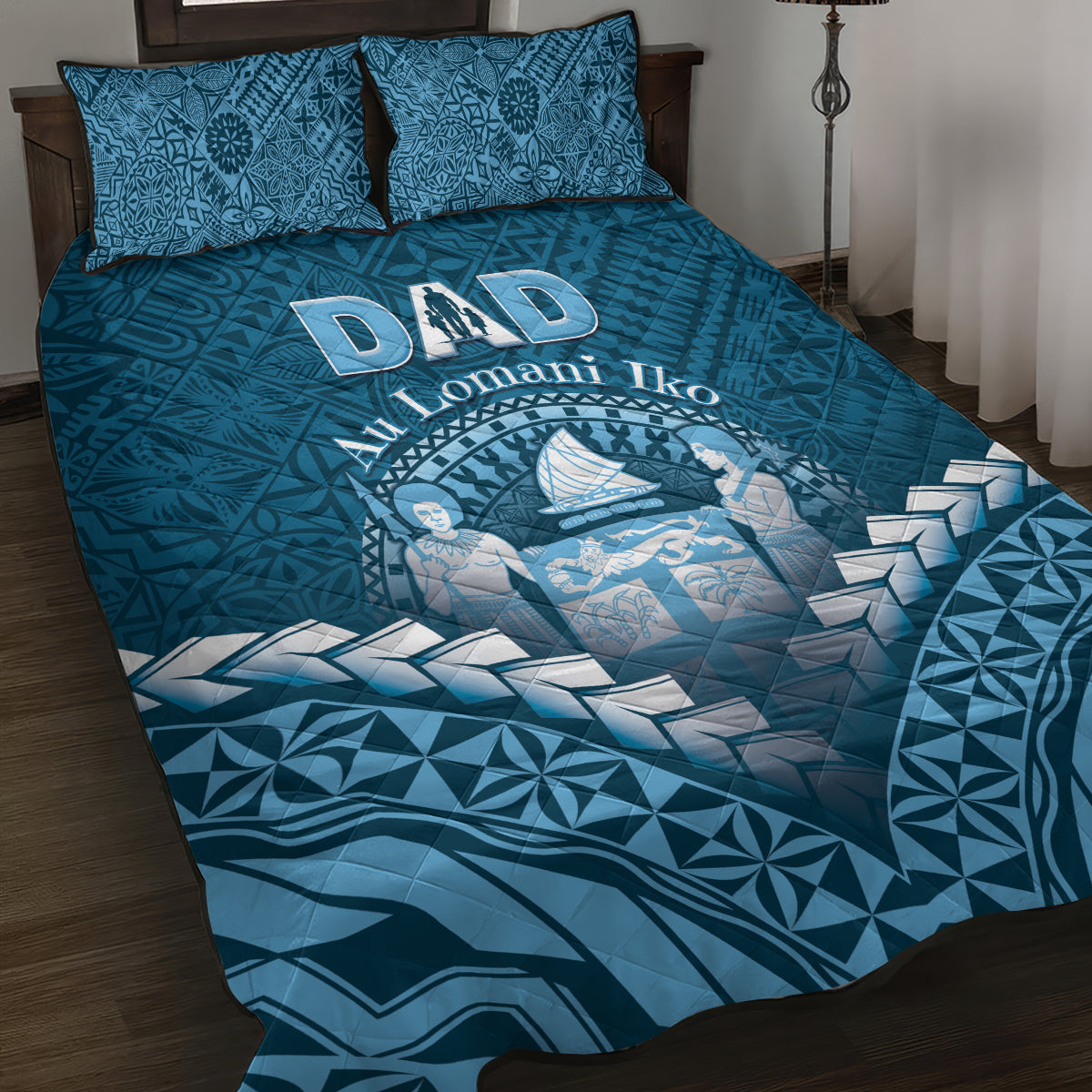 Fiji Happy Father's Day Quilt Bed Set Au Lomani Iko Dad Polynesian Tribal