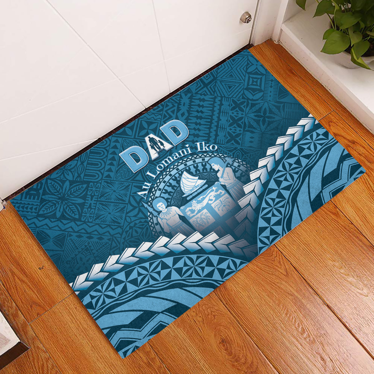 Fiji Happy Father's Day Rubber Doormat Au Lomani Iko Dad Polynesian Tribal