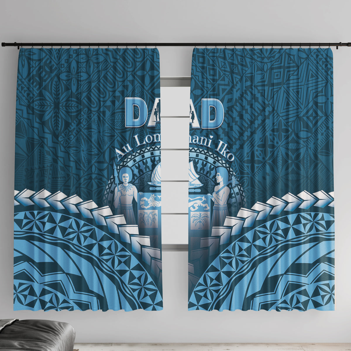 Fiji Happy Father's Day Window Curtain Au Lomani Iko Dad Polynesian Tribal