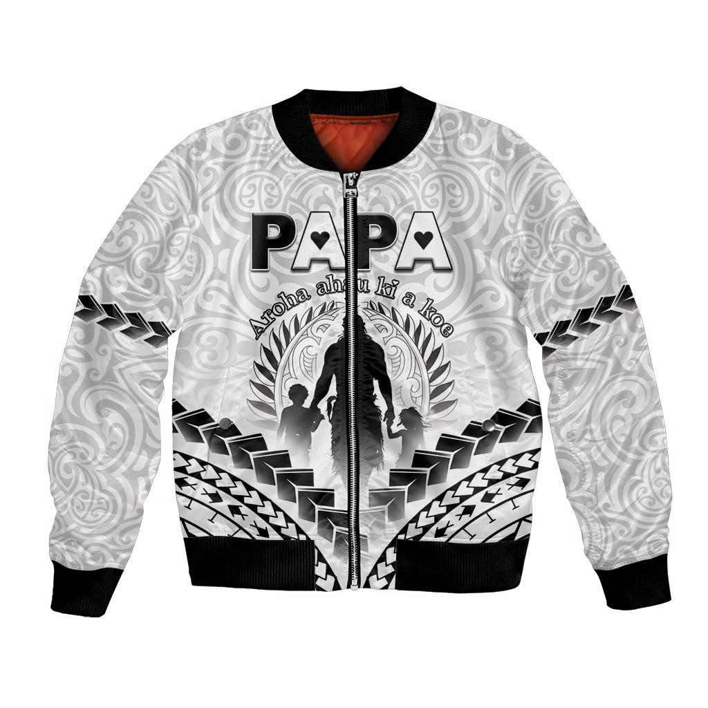 Personalised New Zealand Happy Father's Day Bomber Jacket Aroha Ahau Ki A Koe Papa Polynesian Tribal