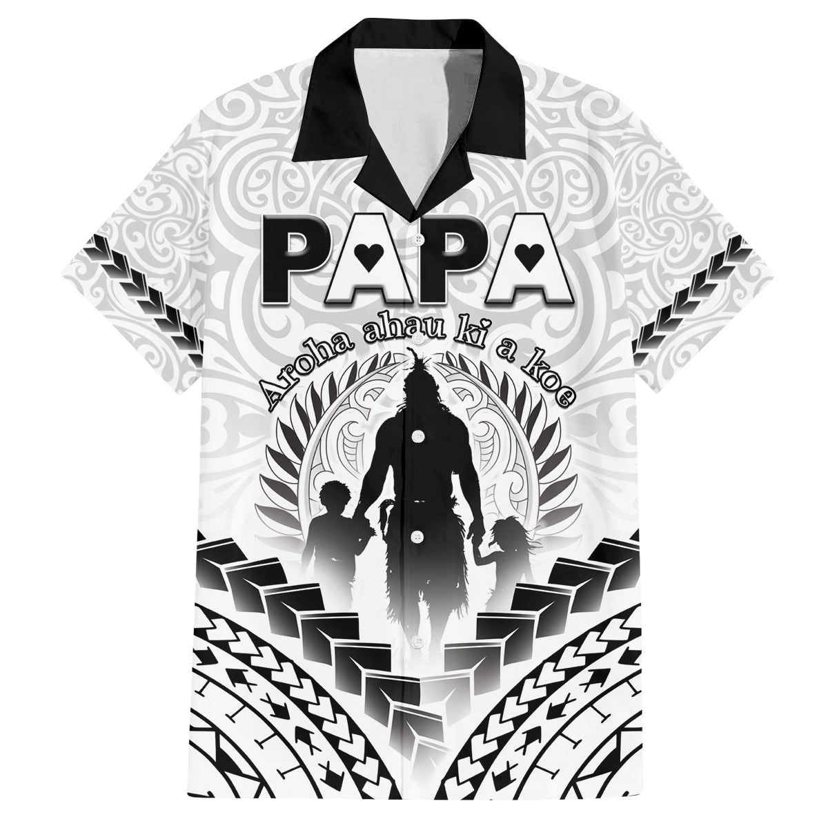Personalised New Zealand Happy Father's Day Family Matching Off The Shoulder Long Sleeve Dress and Hawaiian Shirt Aroha Ahau Ki A Koe Papa Polynesian Tribal