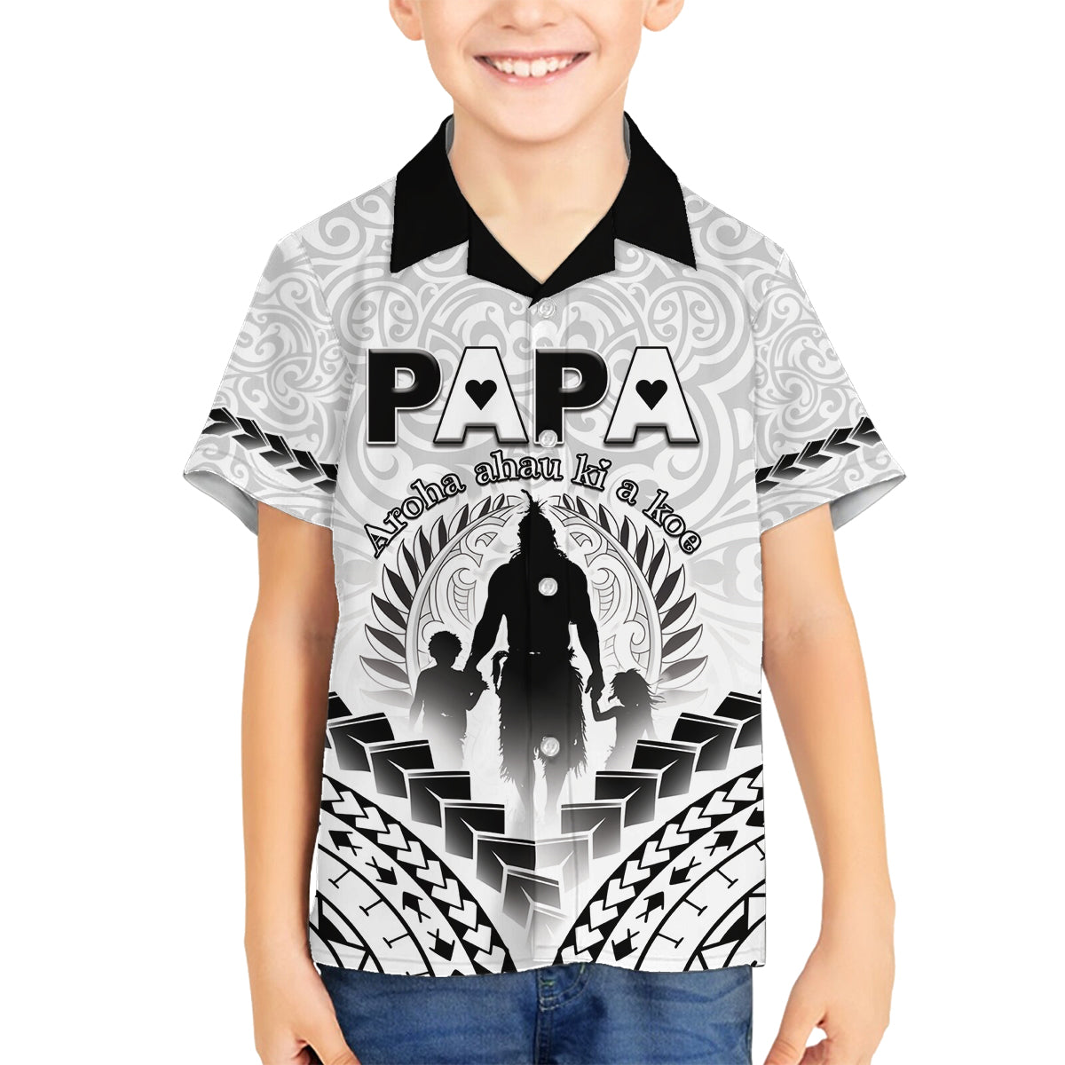 Personalised New Zealand Happy Father's Day Family Matching Puletasi and Hawaiian Shirt Aroha Ahau Ki A Koe Papa Polynesian Tribal