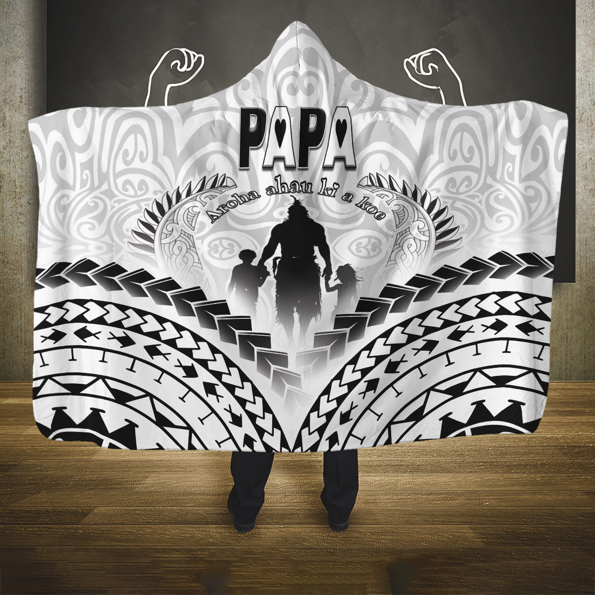 New Zealand Happy Father's Day Hooded Blanket Aroha Ahau Ki A Koe Papa Polynesian Tribal