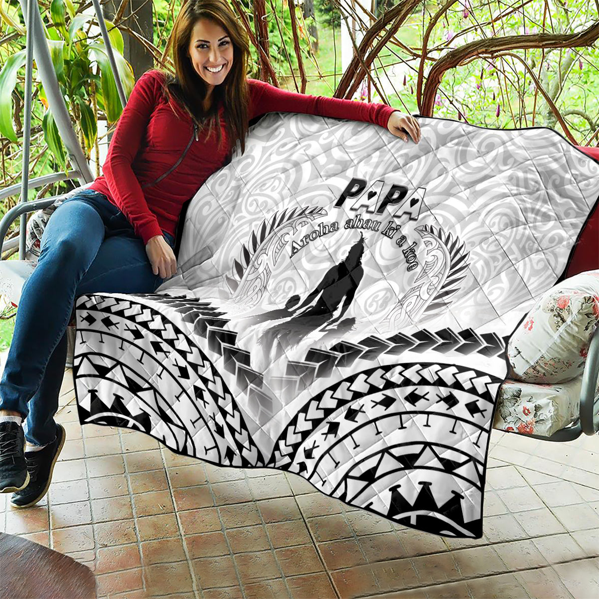 New Zealand Happy Father's Day Quilt Aroha Ahau Ki A Koe Papa Polynesian Tribal