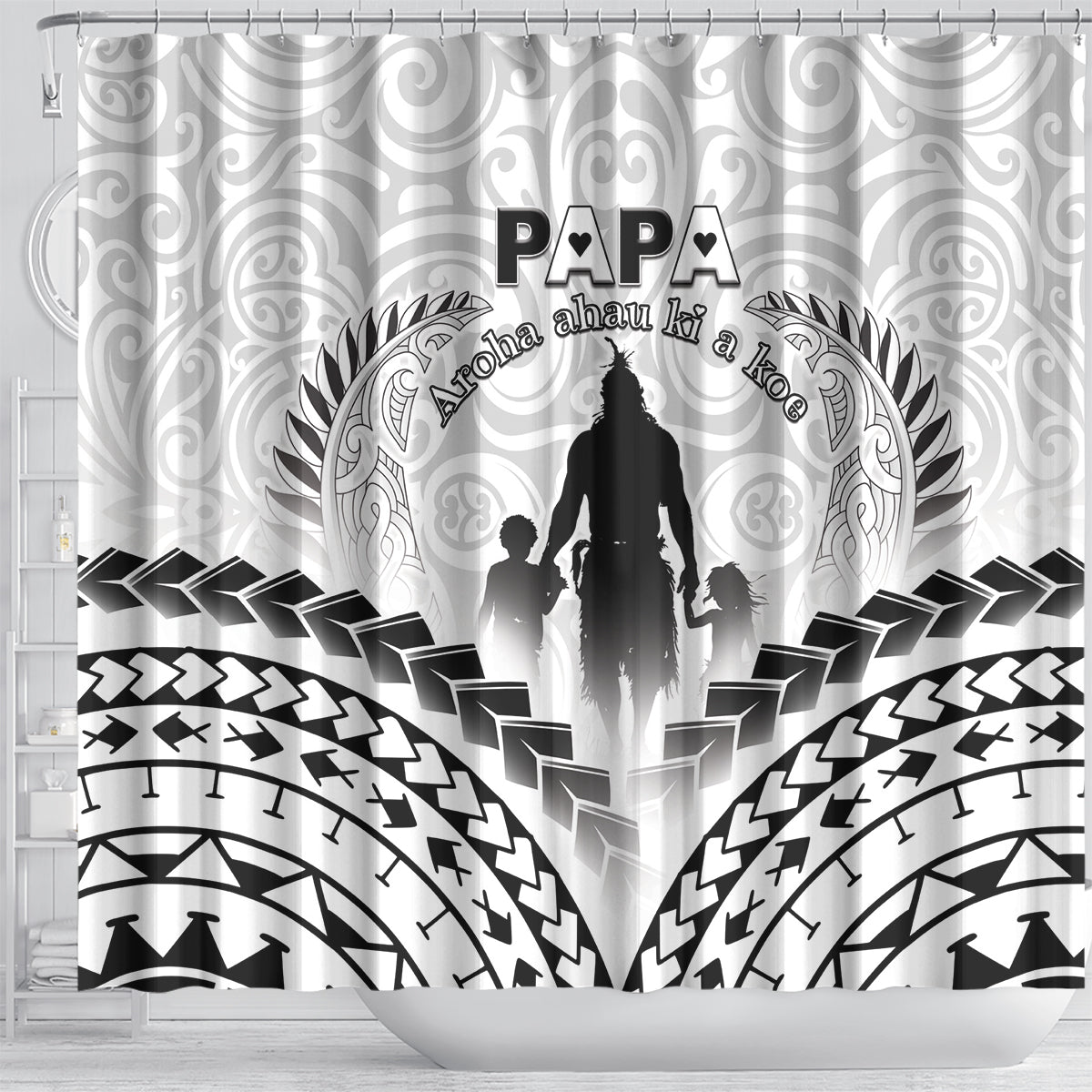 New Zealand Happy Father's Day Shower Curtain Aroha Ahau Ki A Koe Papa Polynesian Tribal