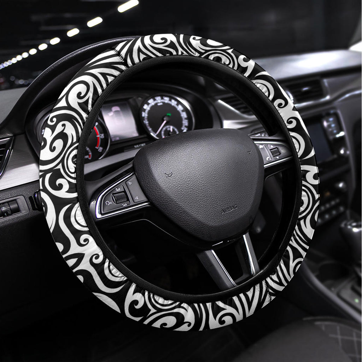 New Zealand Happy Father's Day Steering Wheel Cover Aroha Ahau Ki A Koe Papa Polynesian Tribal