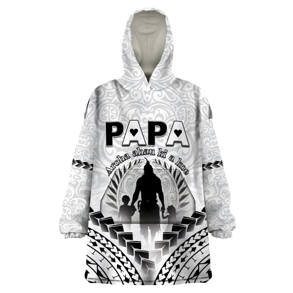 Personalised New Zealand Happy Father's Day Wearable Blanket Hoodie Aroha Ahau Ki A Koe Papa Polynesian Tribal