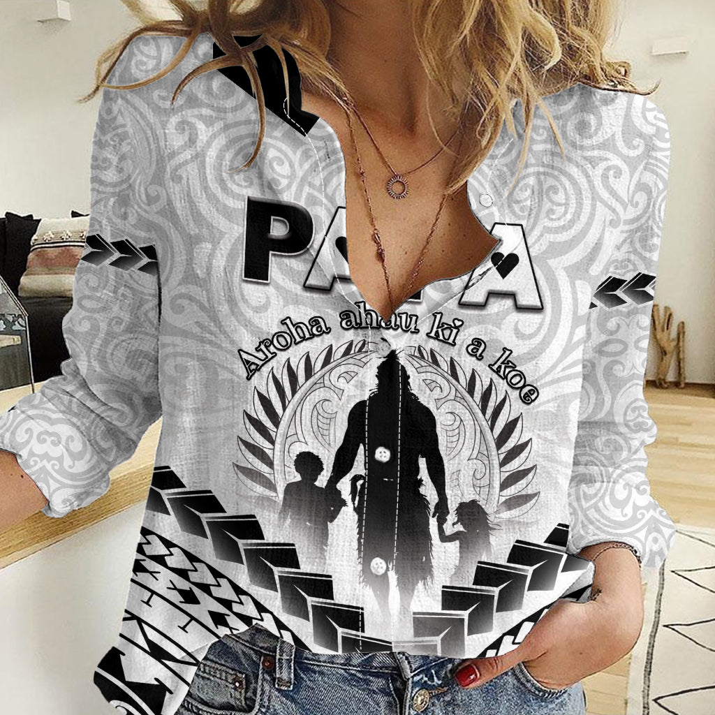 Personalised New Zealand Happy Father's Day Women Casual Shirt Aroha Ahau Ki A Koe Papa Polynesian Tribal