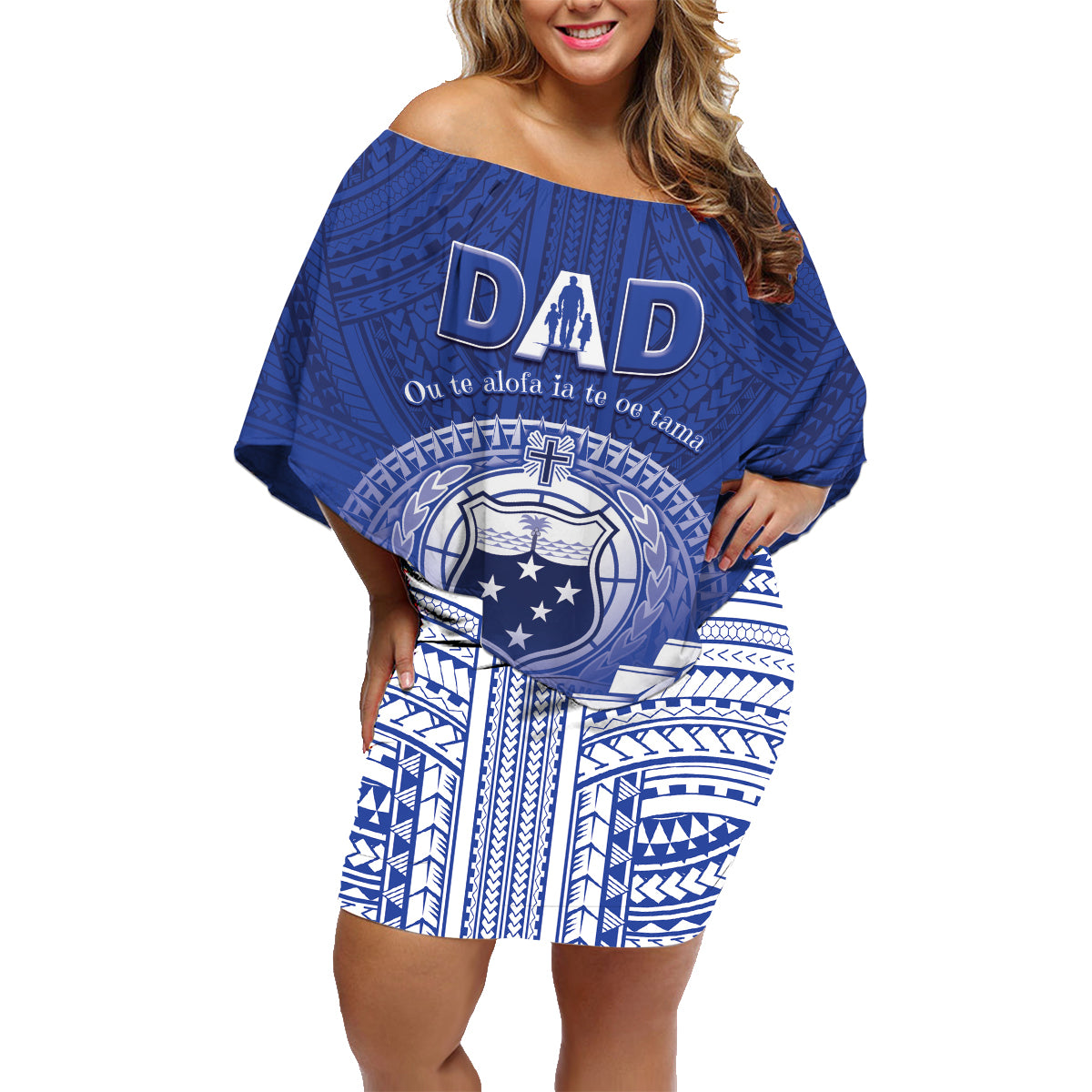 Personalised Samoa Happy Father's Day Family Matching Off Shoulder Short Dress and Hawaiian Shirt Ou Te Alofa Ia Te Oe Tama Dad Polynesian Tribal