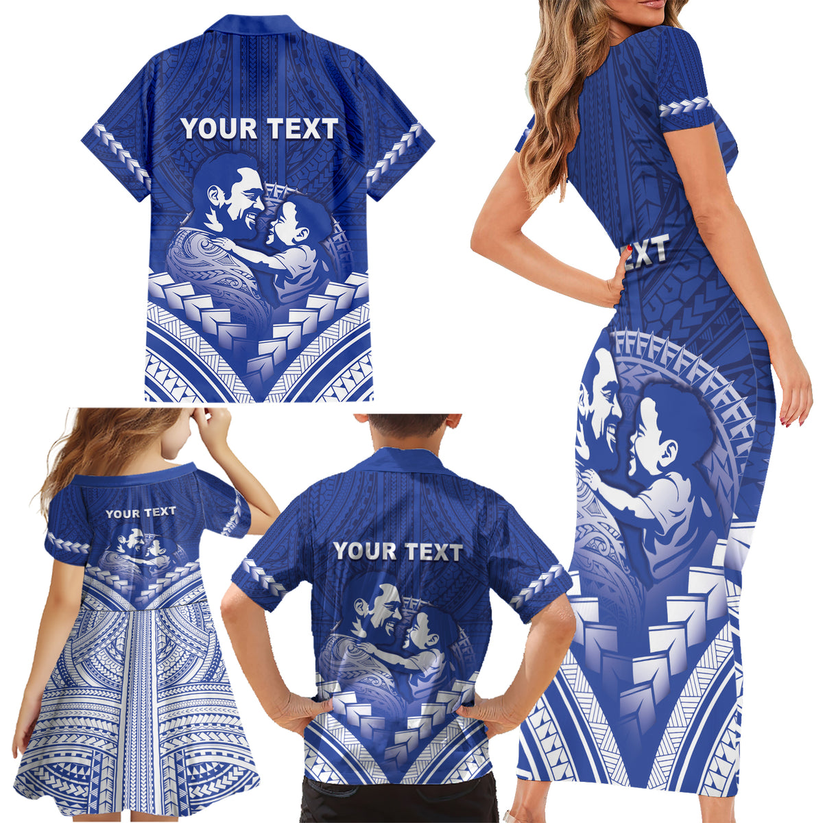 Personalised Samoa Happy Father's Day Family Matching Short Sleeve Bodycon Dress and Hawaiian Shirt Ou Te Alofa Ia Te Oe Tama Dad Polynesian Tribal