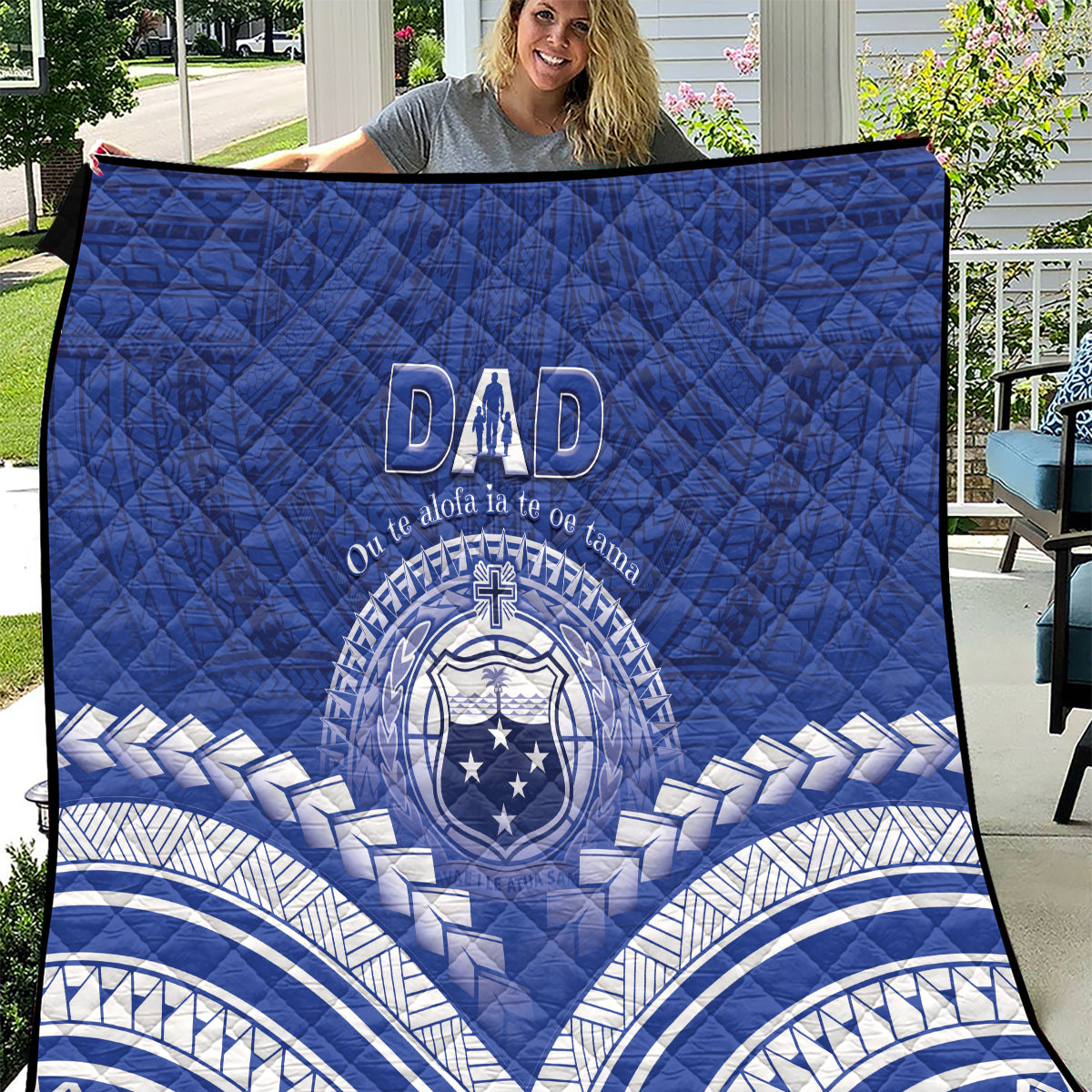 Samoa Happy Father's Day Quilt Ou Te Alofa Ia Te Oe Tama Dad Polynesian Tribal