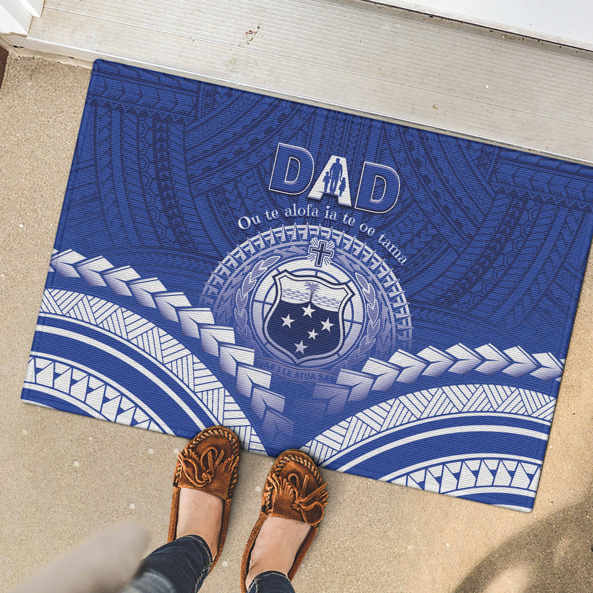 Samoa Happy Father's Day Rubber Doormat Ou Te Alofa Ia Te Oe Tama Dad Polynesian Tribal