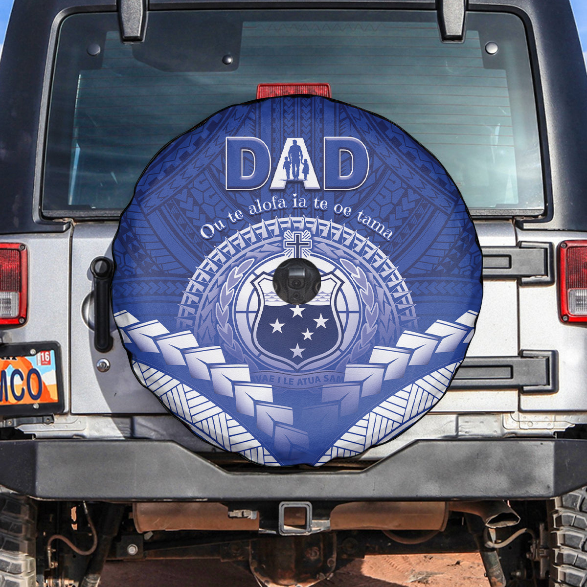 Samoa Happy Father's Day Spare Tire Cover Ou Te Alofa Ia Te Oe Tama Dad Polynesian Tribal