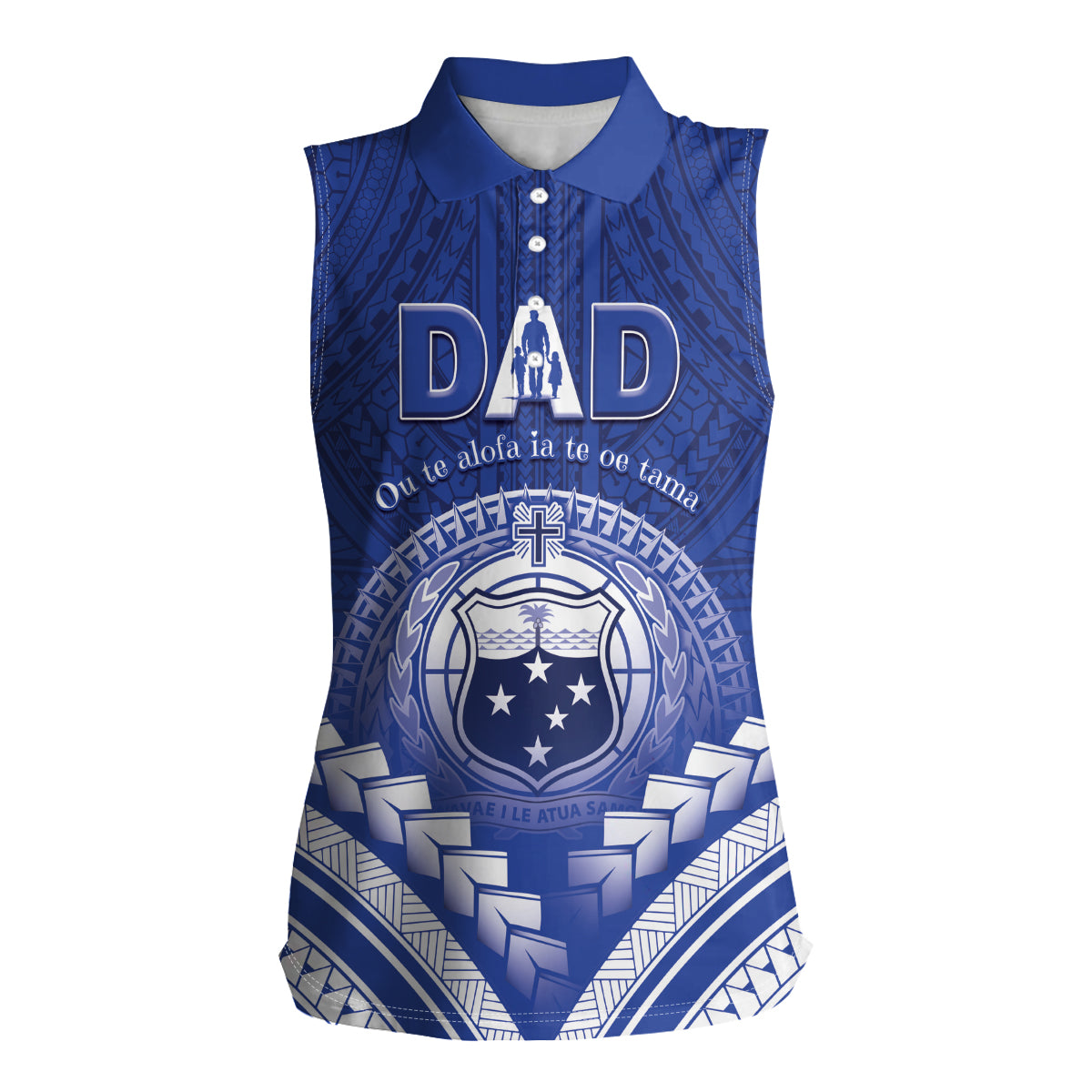 Personalised Samoa Happy Father's Day Women Sleeveless Polo Shirt Ou Te Alofa Ia Te Oe Tama Dad Polynesian Tribal