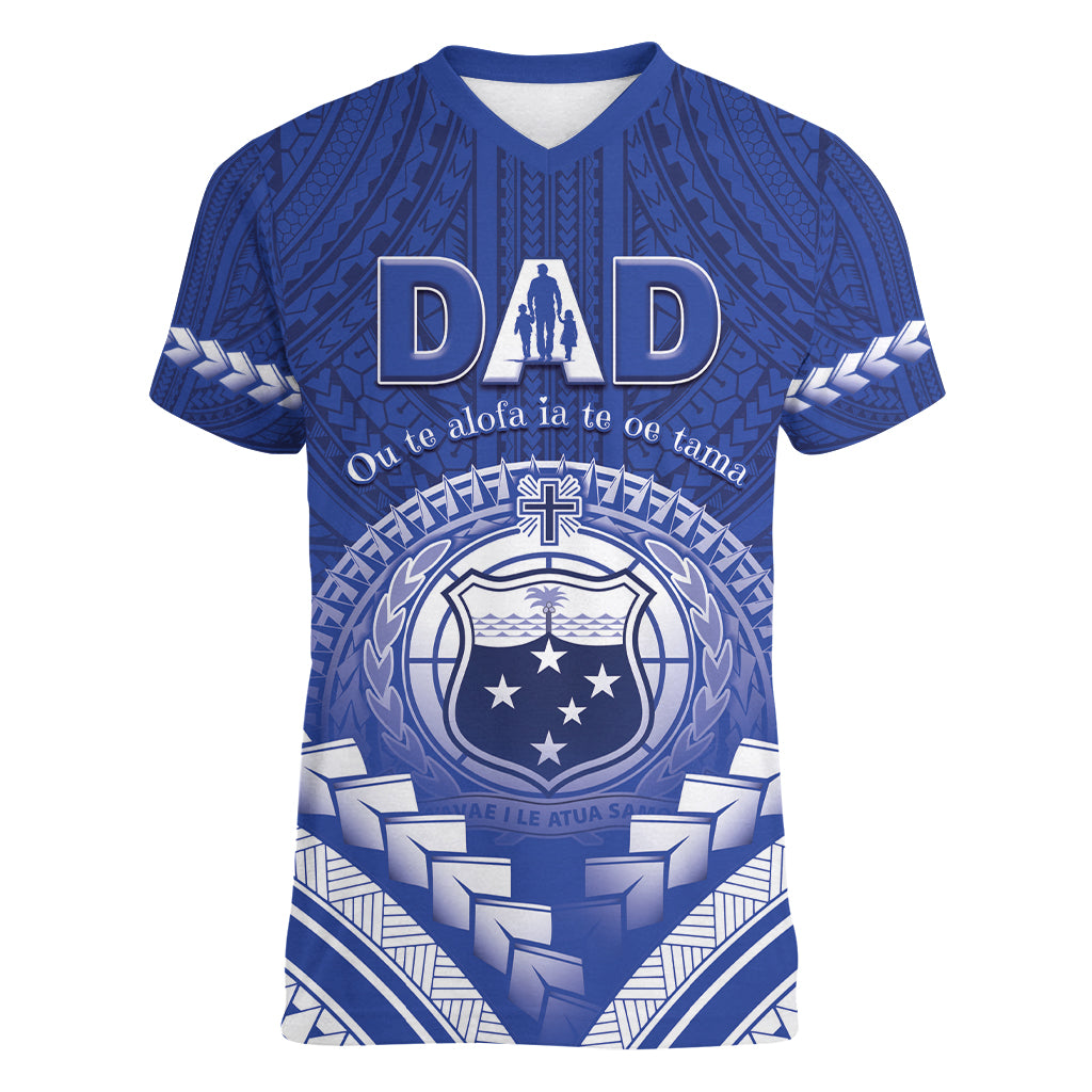 Personalised Samoa Happy Father's Day Women V-Neck T-Shirt Ou Te Alofa Ia Te Oe Tama Dad Polynesian Tribal