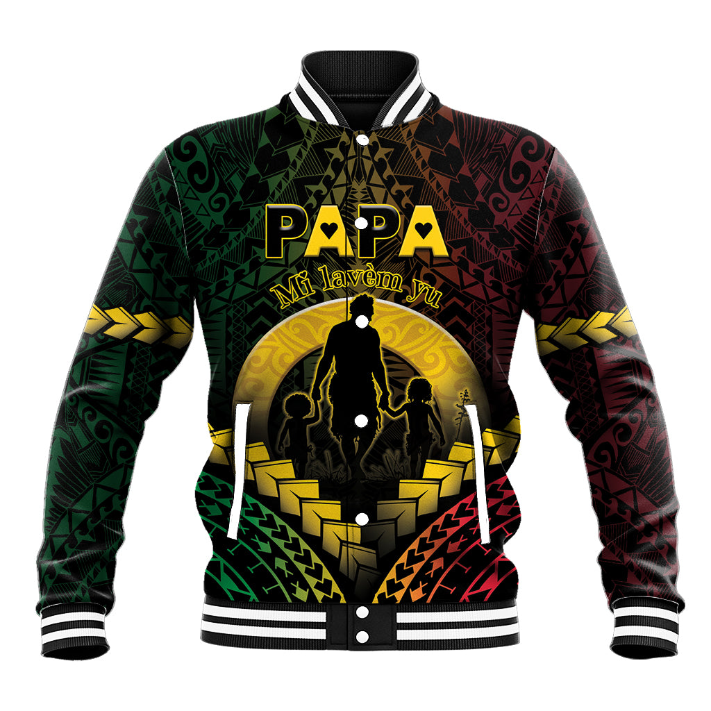 Personalised Vanuatu Happy Father's Day Baseball Jacket Mi Lavem Yu Papa Polynesian Tribal LT05 Unisex Reggae - Polynesian Pride