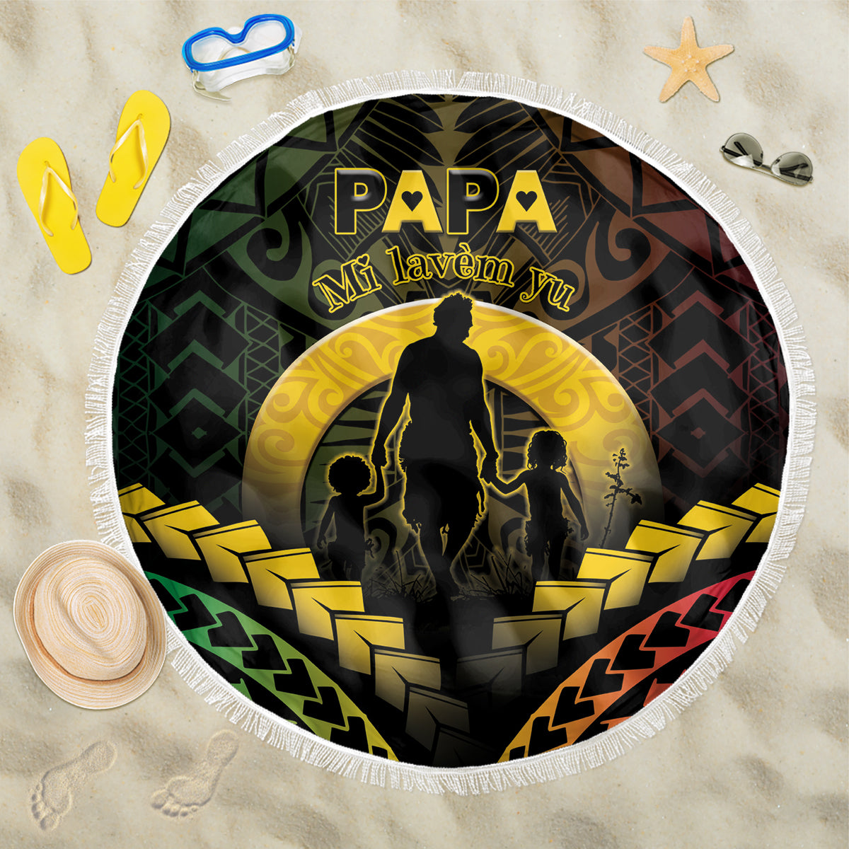 Vanuatu Happy Father's Day Beach Blanket Mi Lavem Yu Papa Polynesian Tribal LT05 One Size 150cm Reggae - Polynesian Pride