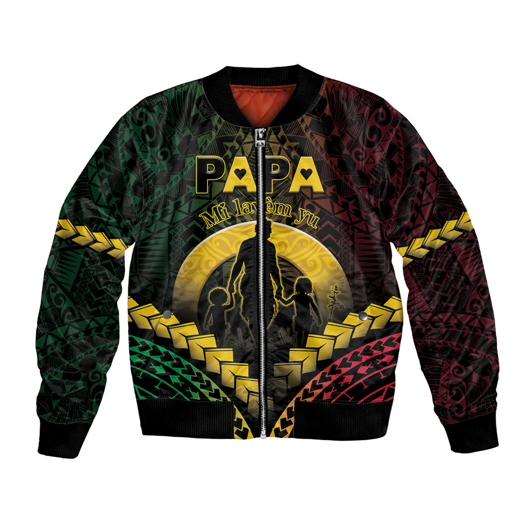 Personalised Vanuatu Happy Father's Day Bomber Jacket Mi Lavem Yu Papa Polynesian Tribal