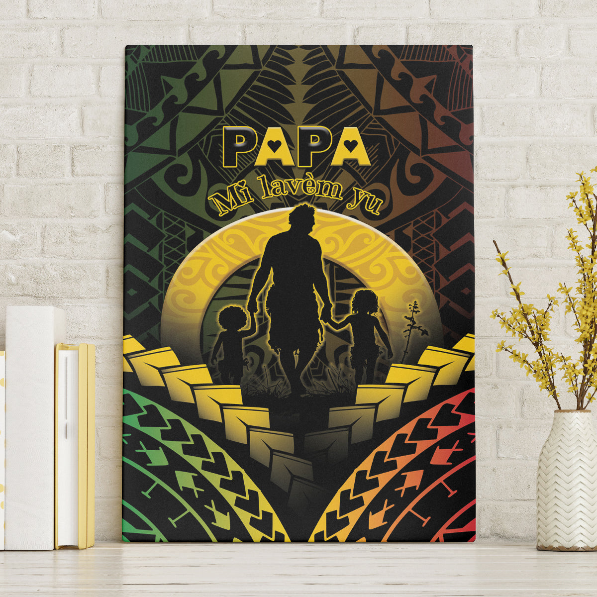 Vanuatu Happy Father's Day Canvas Wall Art Mi Lavem Yu Papa Polynesian Tribal