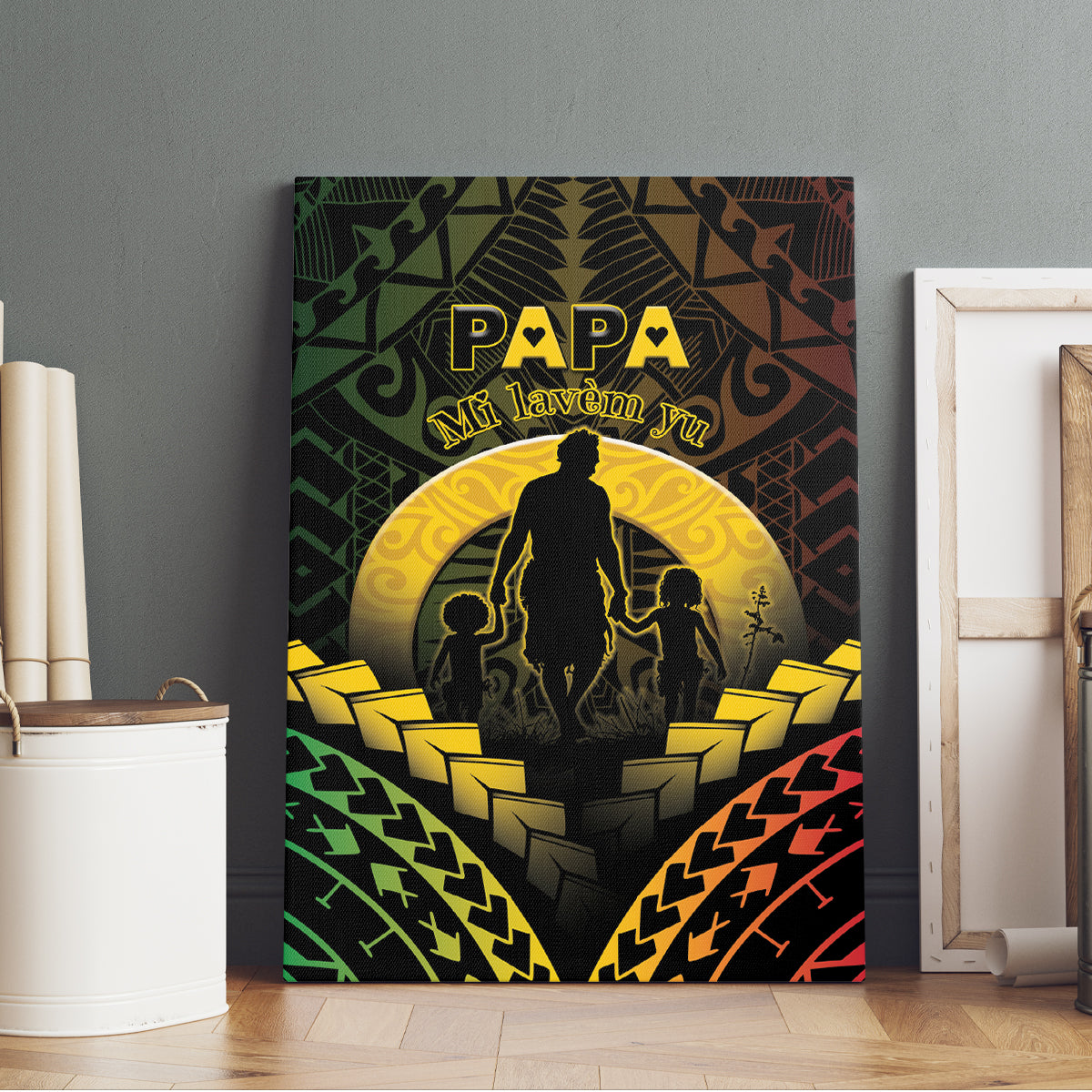 Vanuatu Happy Father's Day Canvas Wall Art Mi Lavem Yu Papa Polynesian Tribal LT05 - Polynesian Pride