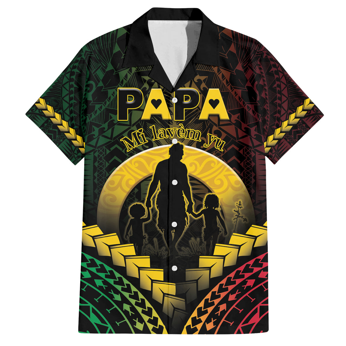 Personalised Vanuatu Happy Father's Day Family Matching Off Shoulder Maxi Dress and Hawaiian Shirt Mi Lavem Yu Papa Polynesian Tribal