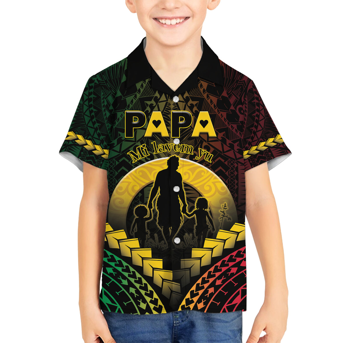 Personalised Vanuatu Happy Father's Day Family Matching Off Shoulder Maxi Dress and Hawaiian Shirt Mi Lavem Yu Papa Polynesian Tribal