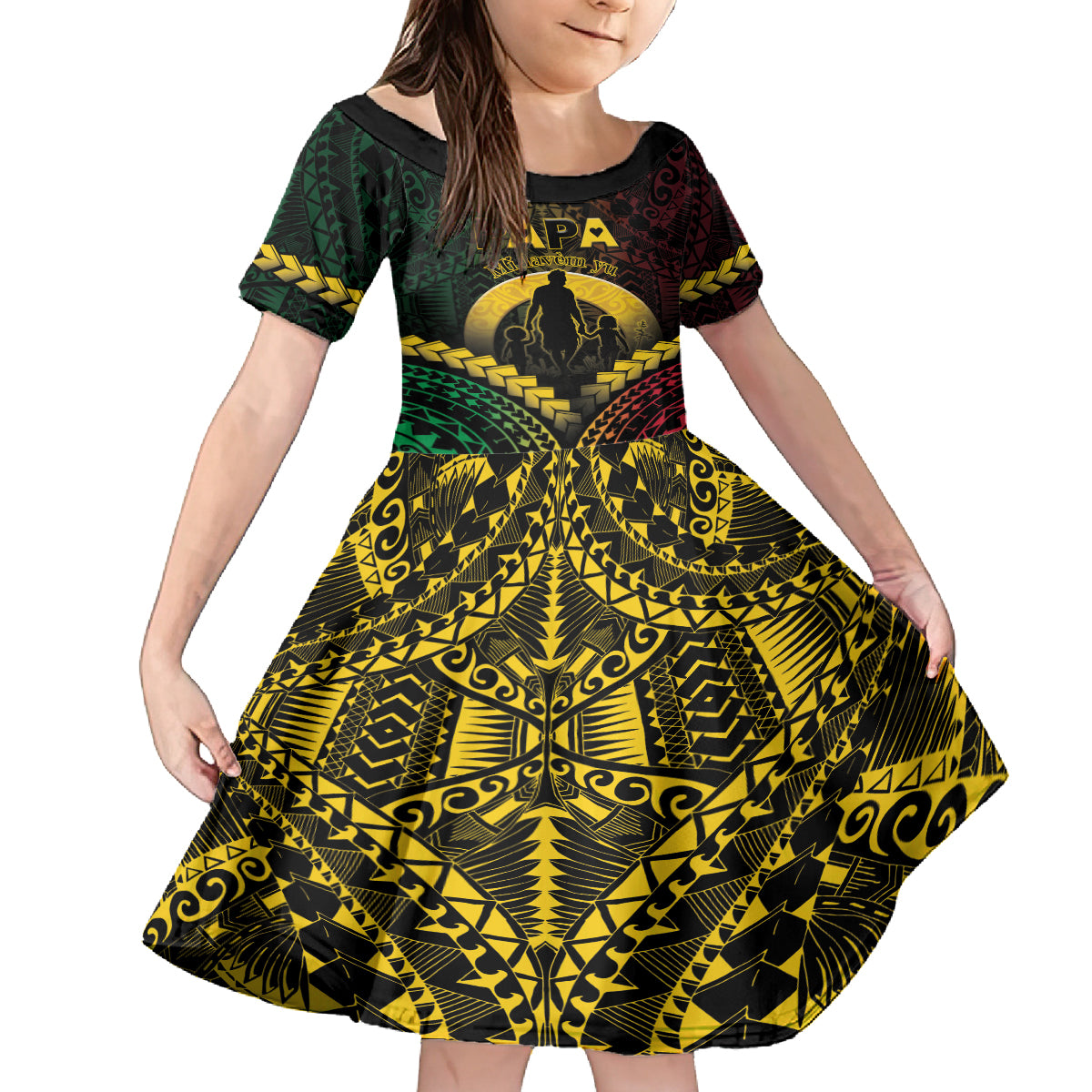 Personalised Vanuatu Happy Father's Day Family Matching Off Shoulder Short Dress and Hawaiian Shirt Mi Lavem Yu Papa Polynesian Tribal
