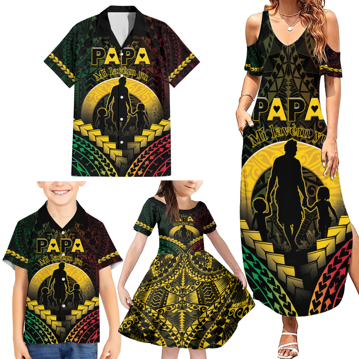 Personalised Vanuatu Happy Father's Day Family Matching Summer Maxi Dress and Hawaiian Shirt Mi Lavem Yu Papa Polynesian Tribal