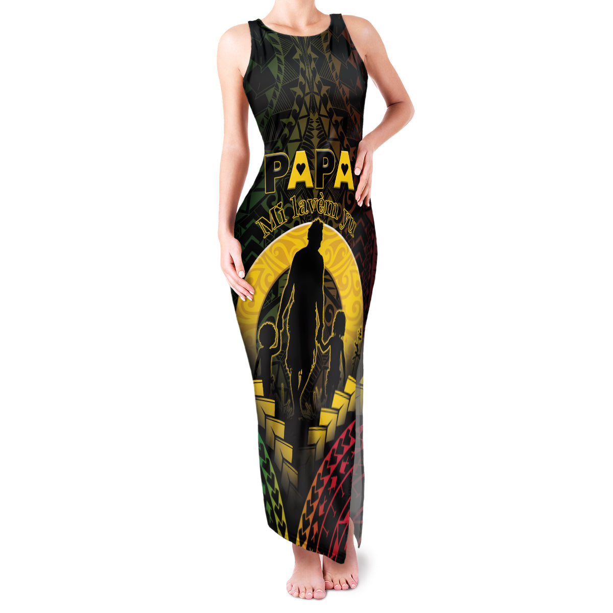 Personalised Vanuatu Happy Father's Day Family Matching Tank Maxi Dress and Hawaiian Shirt Mi Lavem Yu Papa Polynesian Tribal