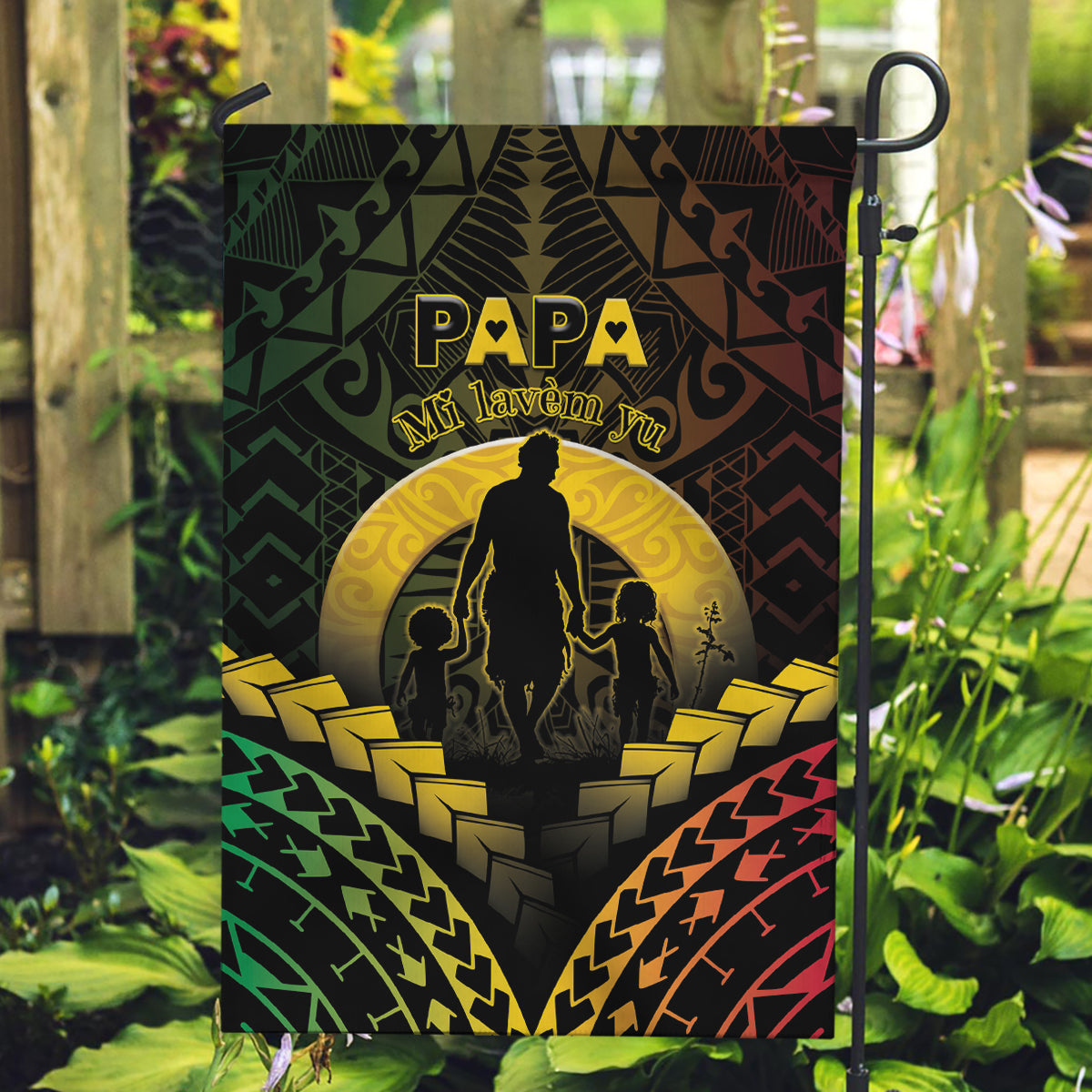 Vanuatu Happy Father's Day Garden Flag Mi Lavem Yu Papa Polynesian Tribal LT05 Garden Flag Reggae - Polynesian Pride