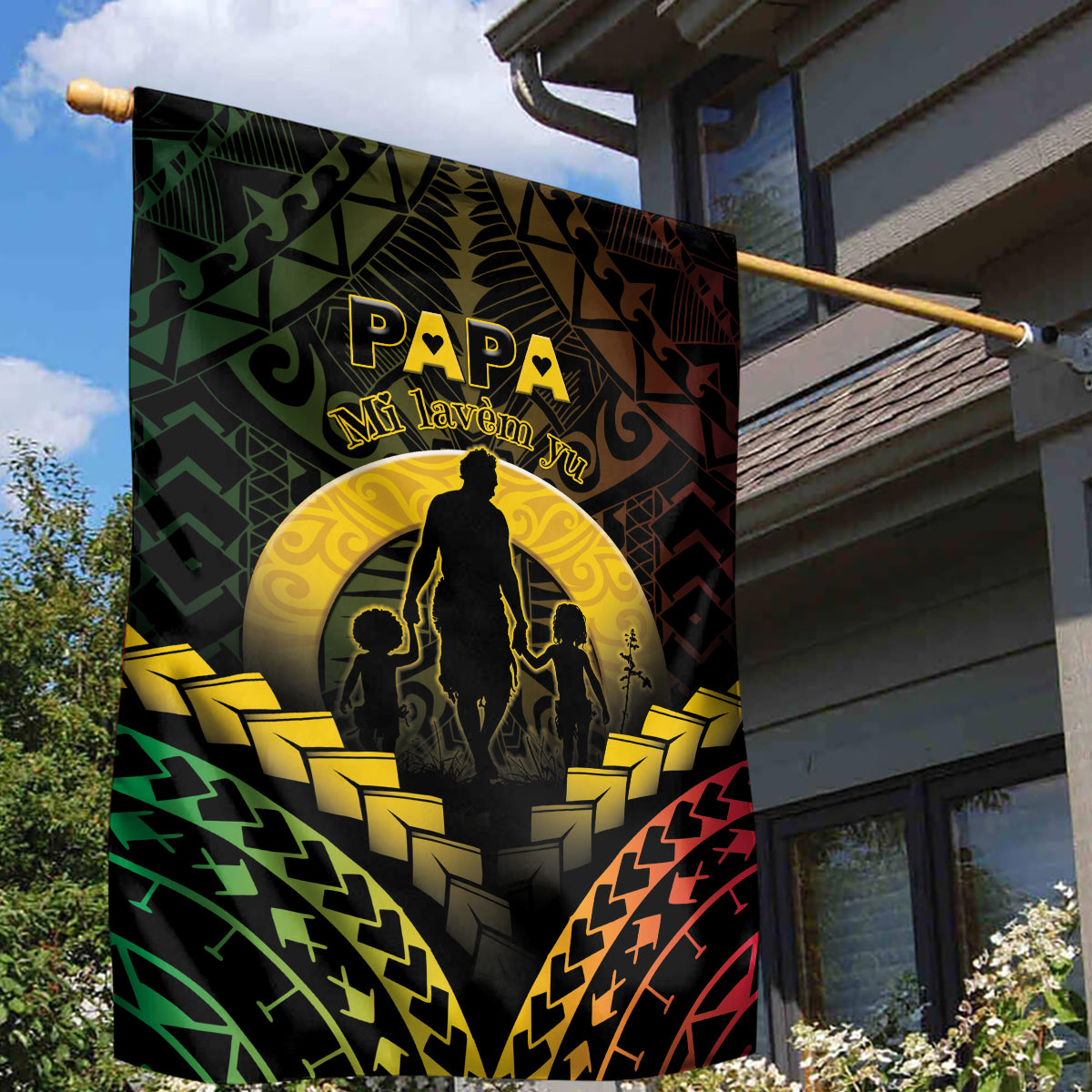Vanuatu Happy Father's Day Garden Flag Mi Lavem Yu Papa Polynesian Tribal LT05 - Polynesian Pride