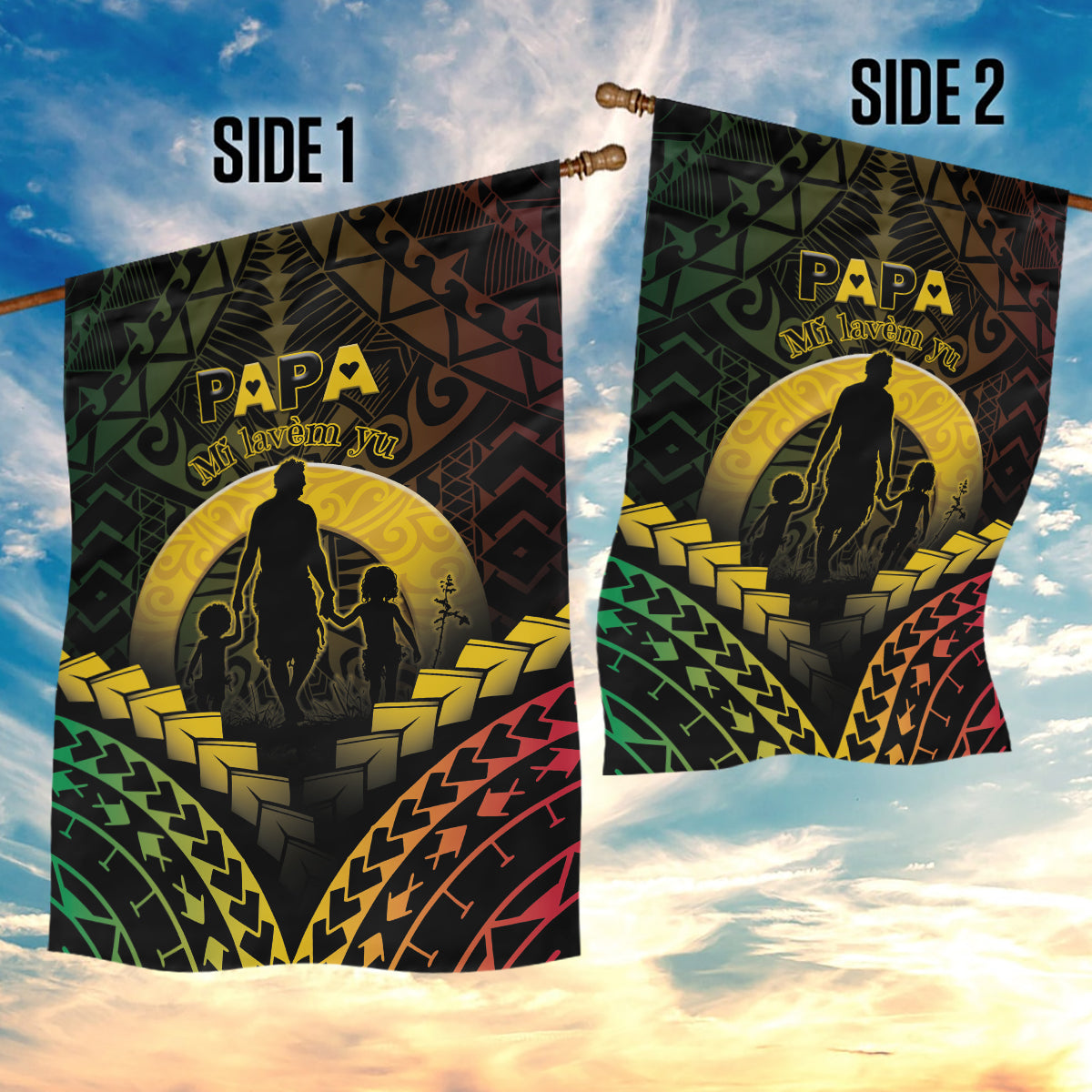 Vanuatu Happy Father's Day Garden Flag Mi Lavem Yu Papa Polynesian Tribal LT05 - Polynesian Pride
