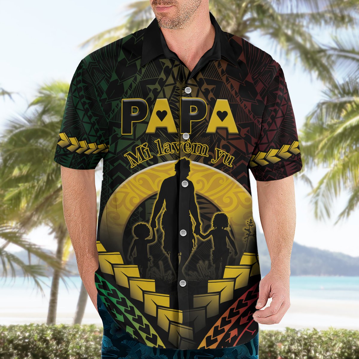 Personalised Vanuatu Happy Father's Day Hawaiian Shirt Mi Lavem Yu Papa Polynesian Tribal LT05 - Polynesian Pride