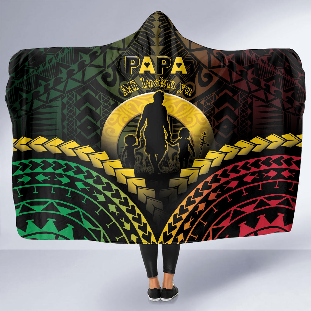Vanuatu Happy Father's Day Hooded Blanket Mi Lavem Yu Papa Polynesian Tribal LT05 - Polynesian Pride