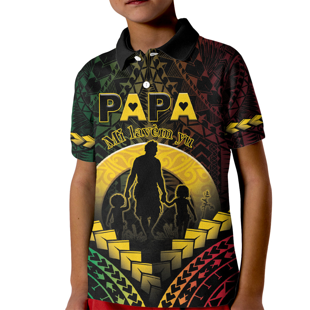 Personalised Vanuatu Happy Father's Day Kid Polo Shirt Mi Lavem Yu Papa Polynesian Tribal