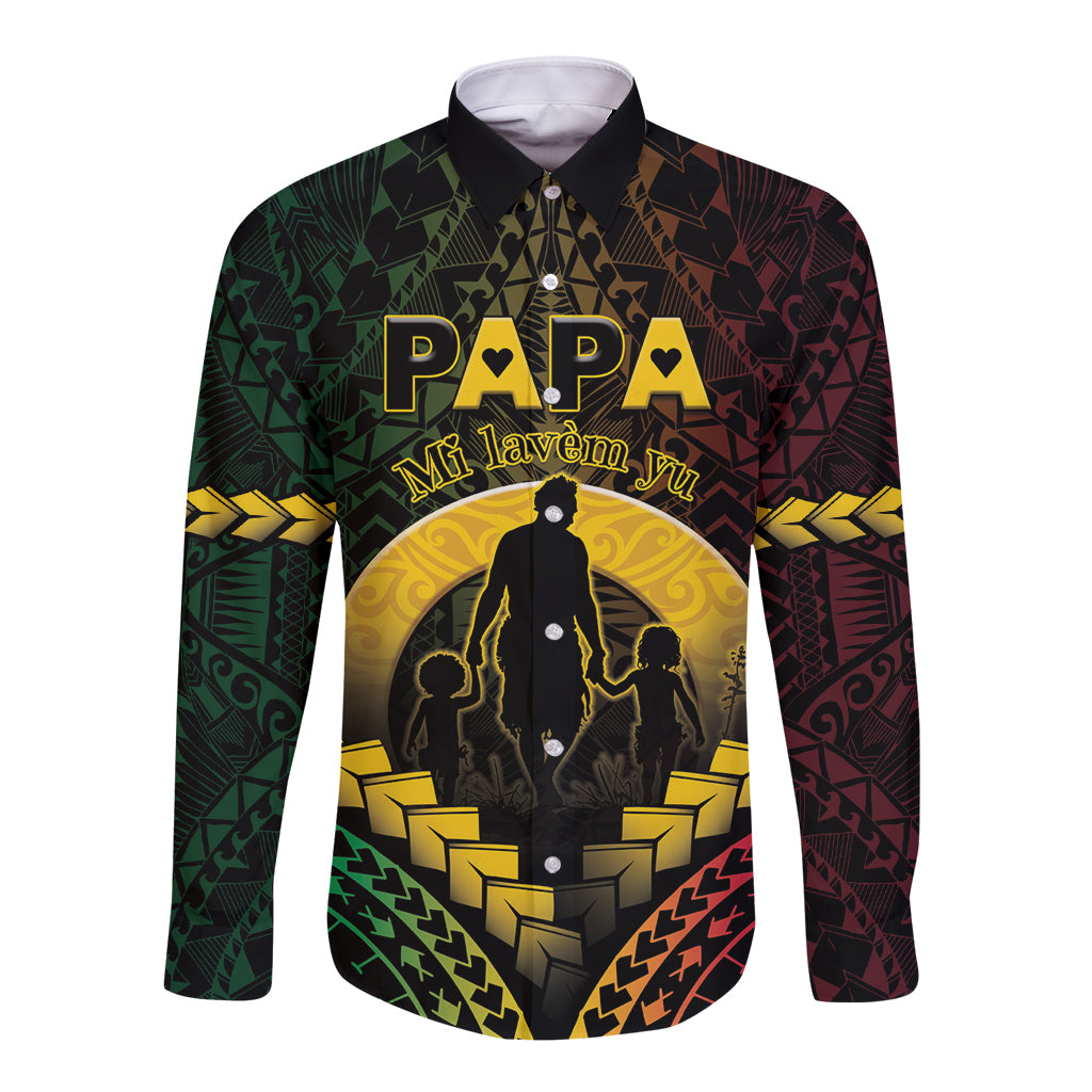 Personalised Vanuatu Happy Father's Day Long Sleeve Button Shirt Mi Lavem Yu Papa Polynesian Tribal