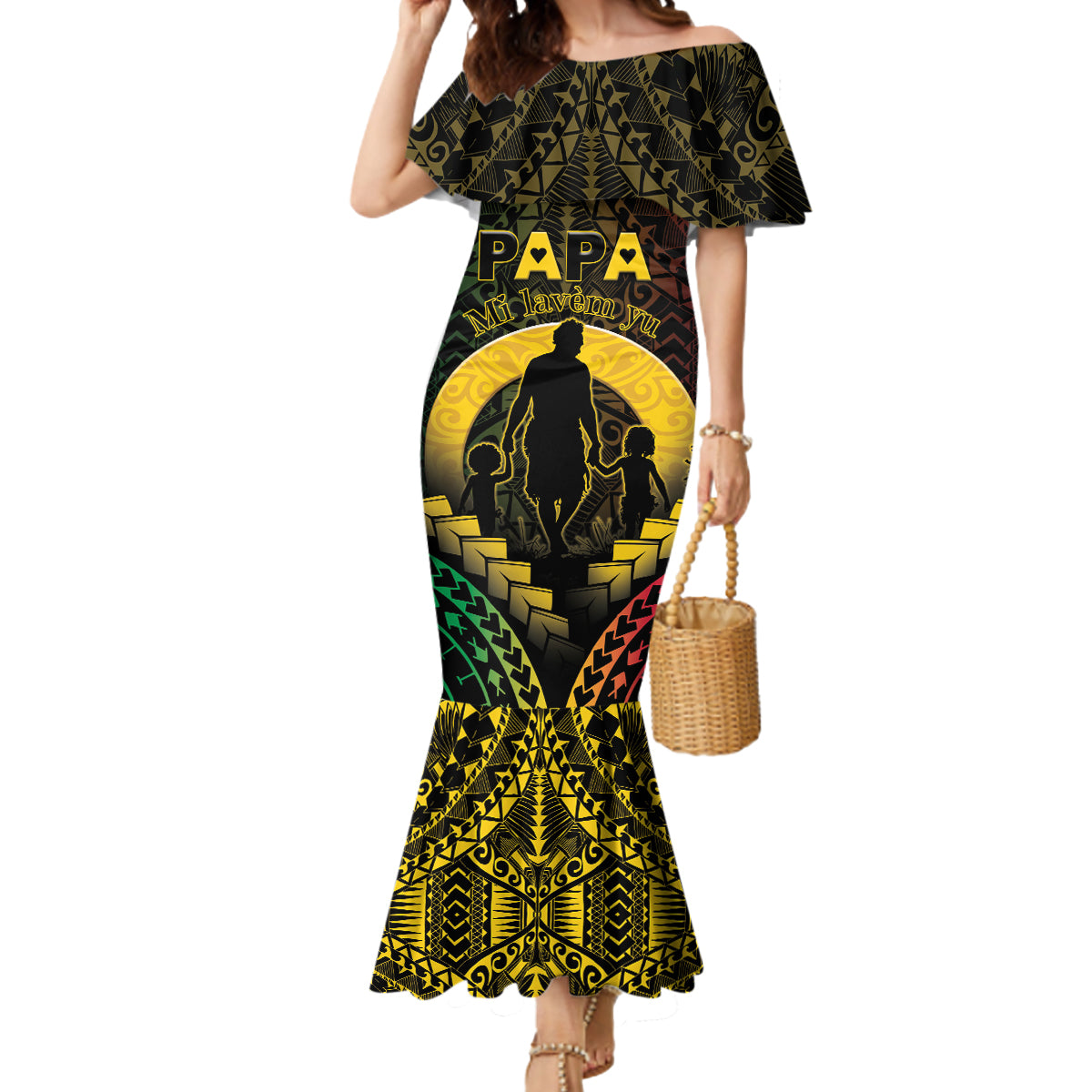 Personalised Vanuatu Happy Father's Day Mermaid Dress Mi Lavem Yu Papa Polynesian Tribal