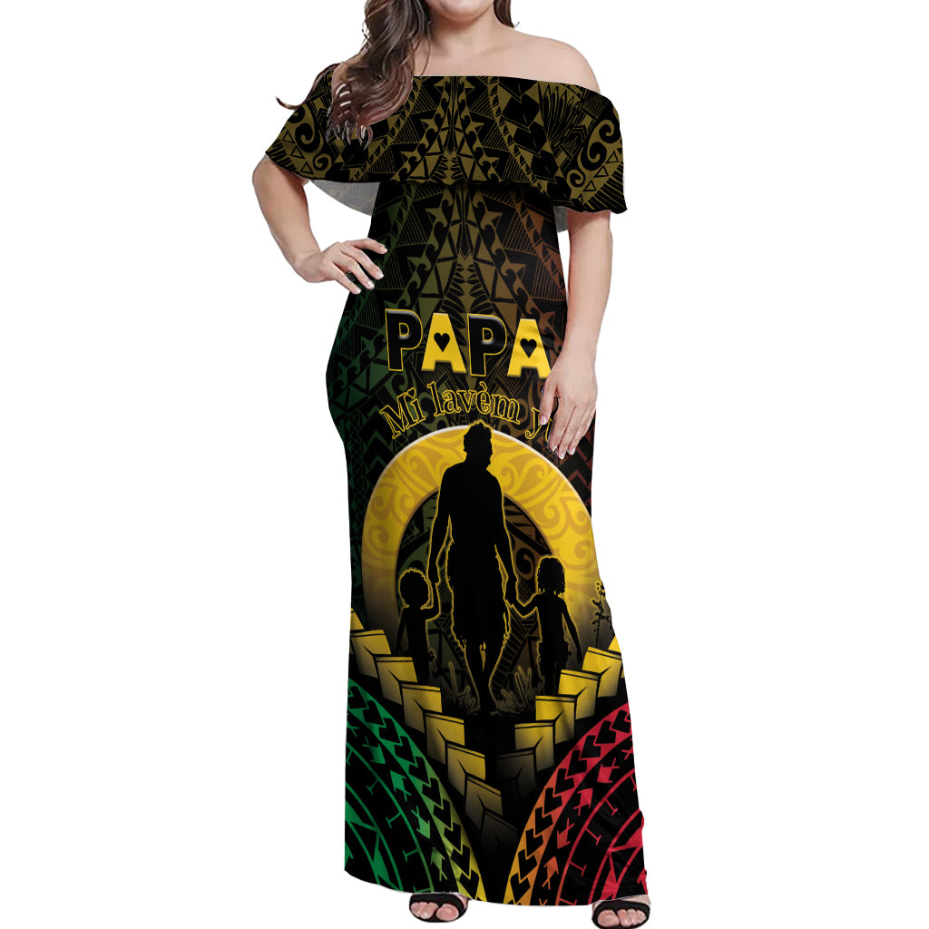 Personalised Vanuatu Happy Father's Day Off Shoulder Maxi Dress Mi Lavem Yu Papa Polynesian Tribal LT05 Women Reggae - Polynesian Pride