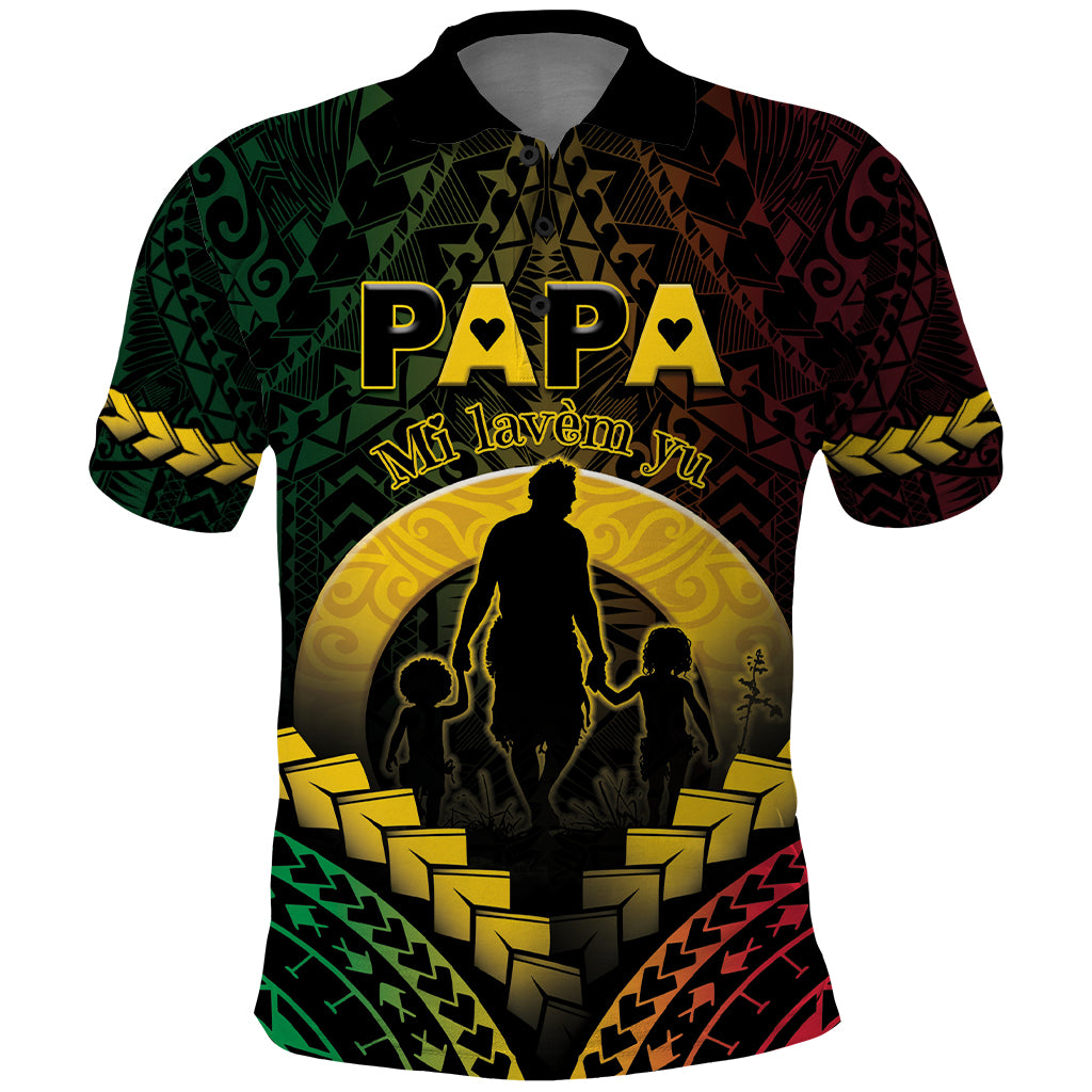 Personalised Vanuatu Happy Father's Day Polo Shirt Mi Lavem Yu Papa Polynesian Tribal