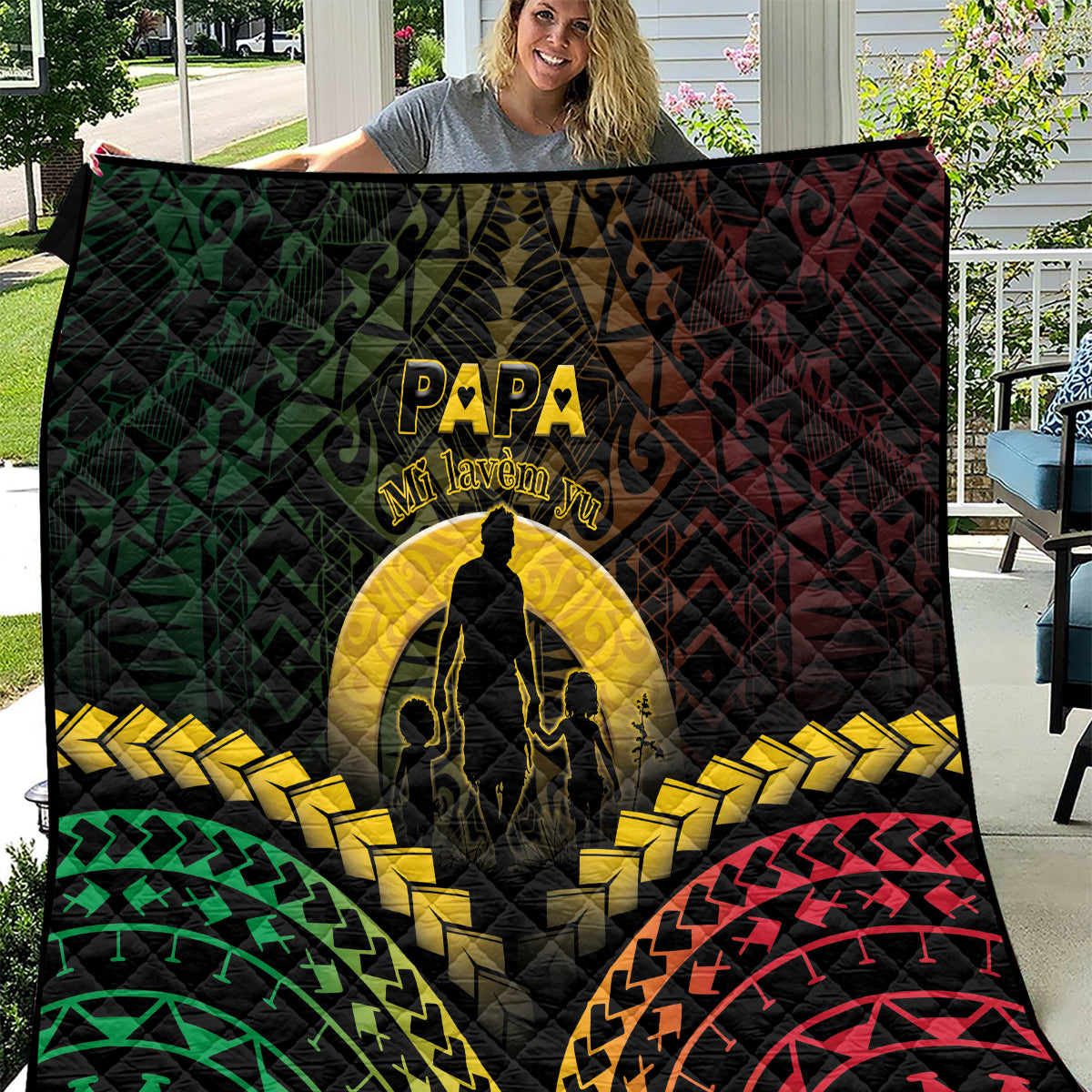 Vanuatu Happy Father's Day Quilt Mi Lavem Yu Papa Polynesian Tribal