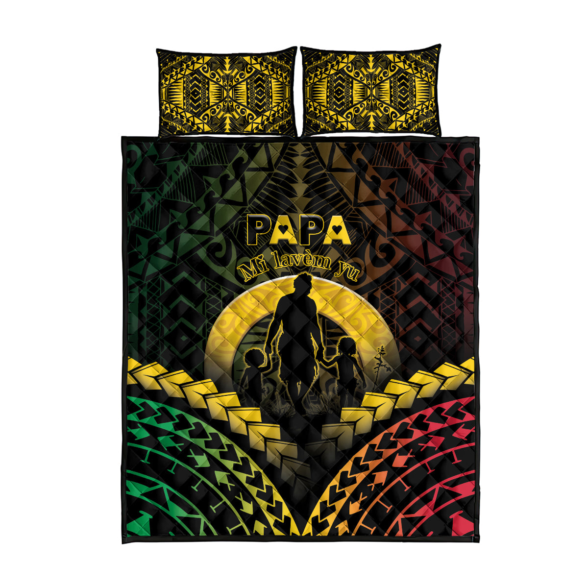 Vanuatu Happy Father's Day Quilt Bed Set Mi Lavem Yu Papa Polynesian Tribal LT05 - Polynesian Pride