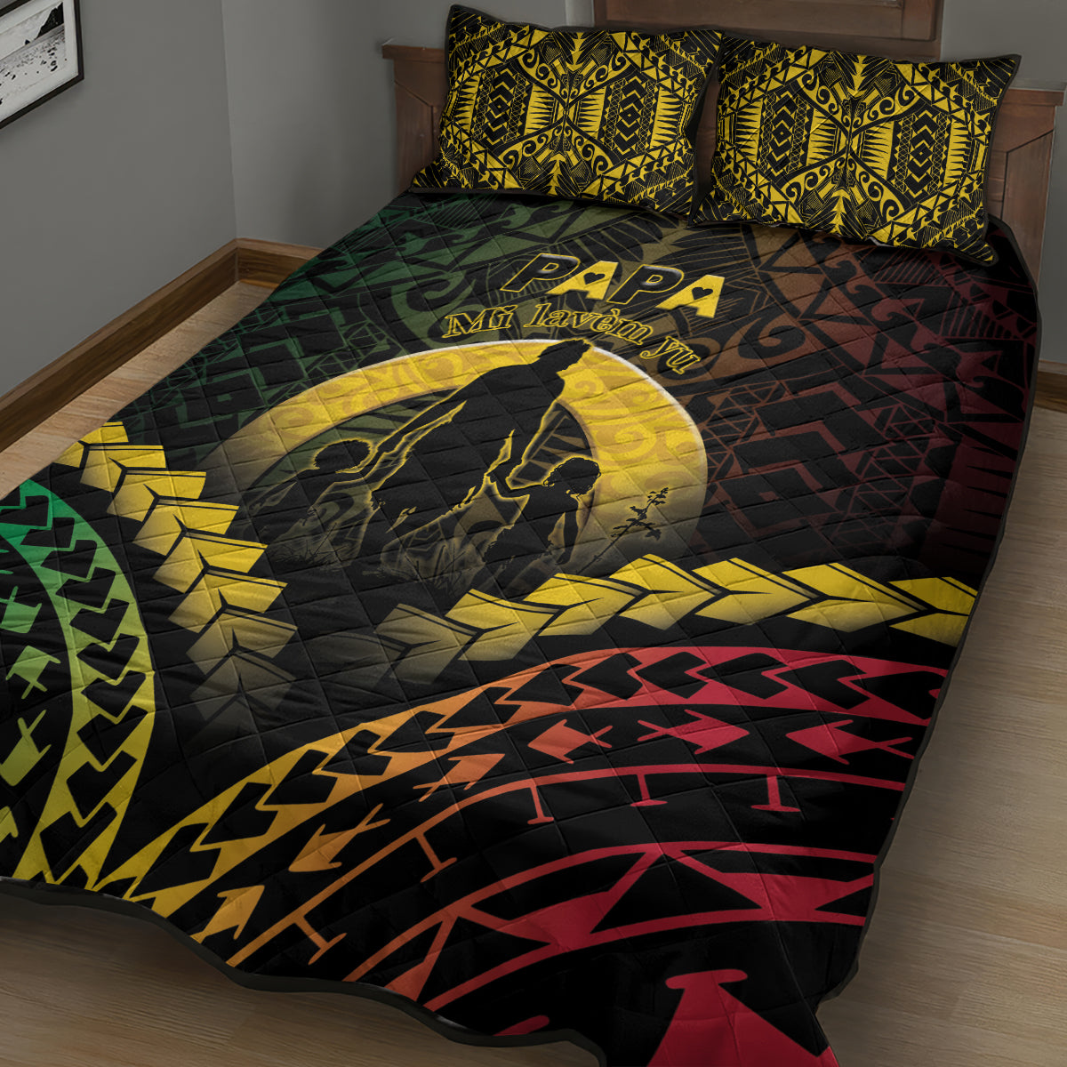 Vanuatu Happy Father's Day Quilt Bed Set Mi Lavem Yu Papa Polynesian Tribal LT05 - Polynesian Pride