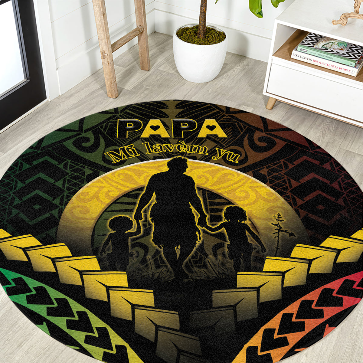 Vanuatu Happy Father's Day Round Carpet Mi Lavem Yu Papa Polynesian Tribal