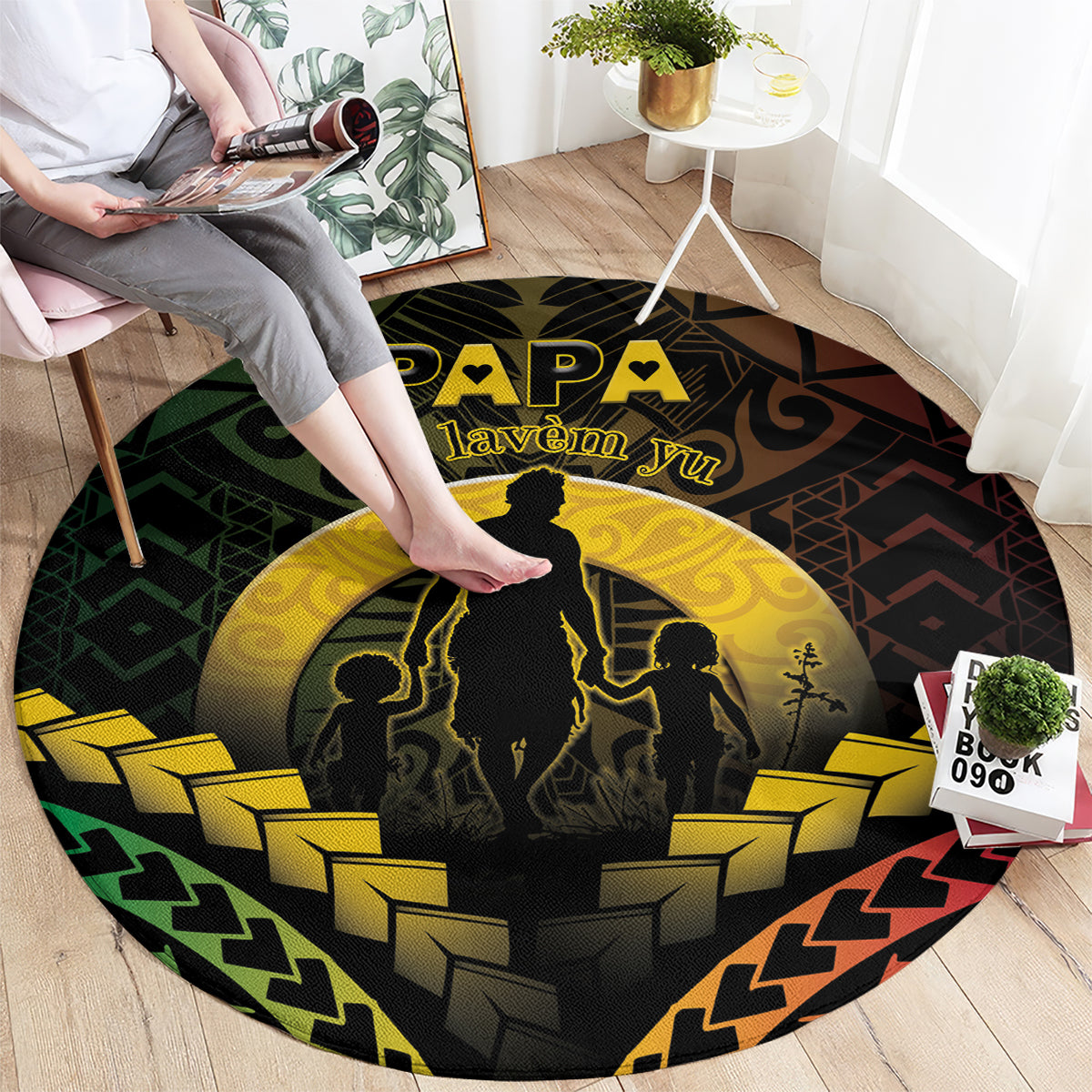 Vanuatu Happy Father's Day Round Carpet Mi Lavem Yu Papa Polynesian Tribal