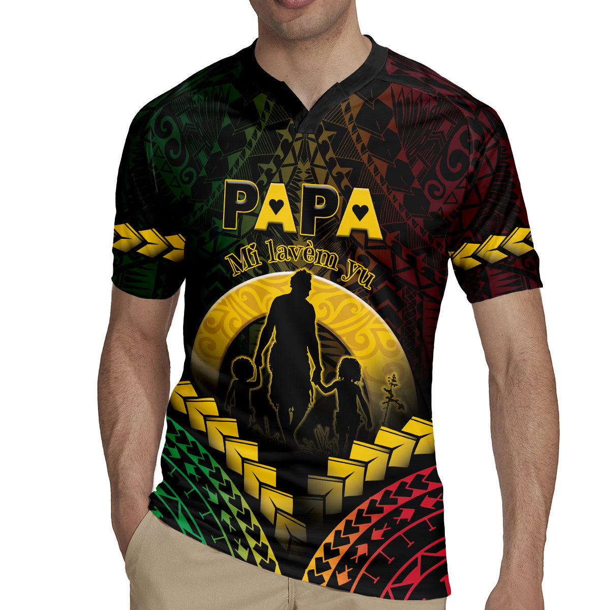 Personalised Vanuatu Happy Father's Day Rugby Jersey Mi Lavem Yu Papa Polynesian Tribal LT05 - Polynesian Pride