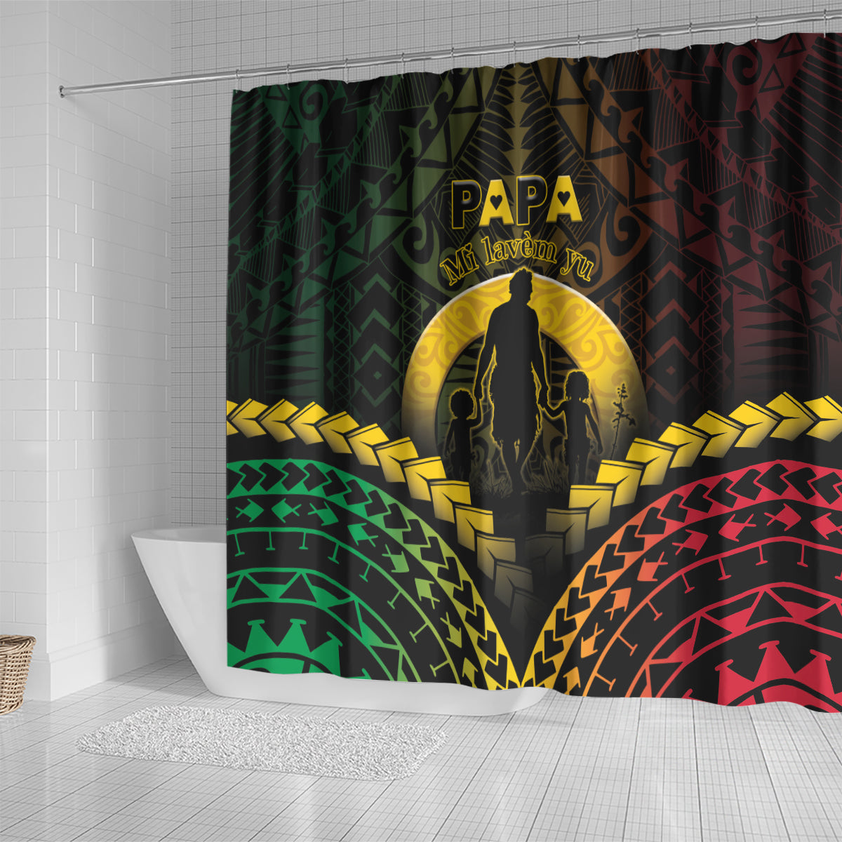 Vanuatu Happy Father's Day Shower Curtain Mi Lavem Yu Papa Polynesian Tribal