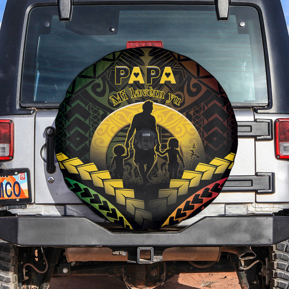 Vanuatu Happy Father's Day Spare Tire Cover Mi Lavem Yu Papa Polynesian Tribal