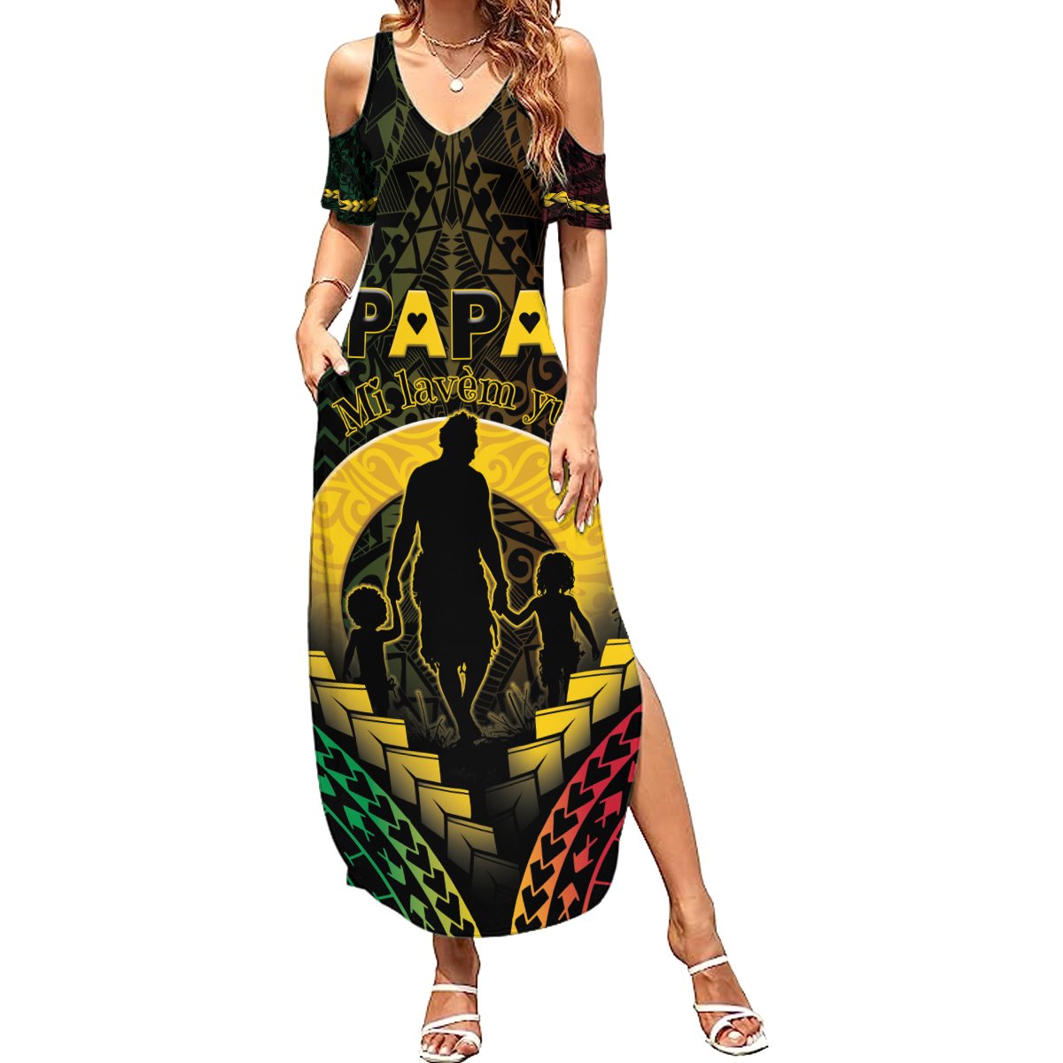 Personalised Vanuatu Happy Father's Day Summer Maxi Dress Mi Lavem Yu Papa Polynesian Tribal LT05 Women Reggae - Polynesian Pride
